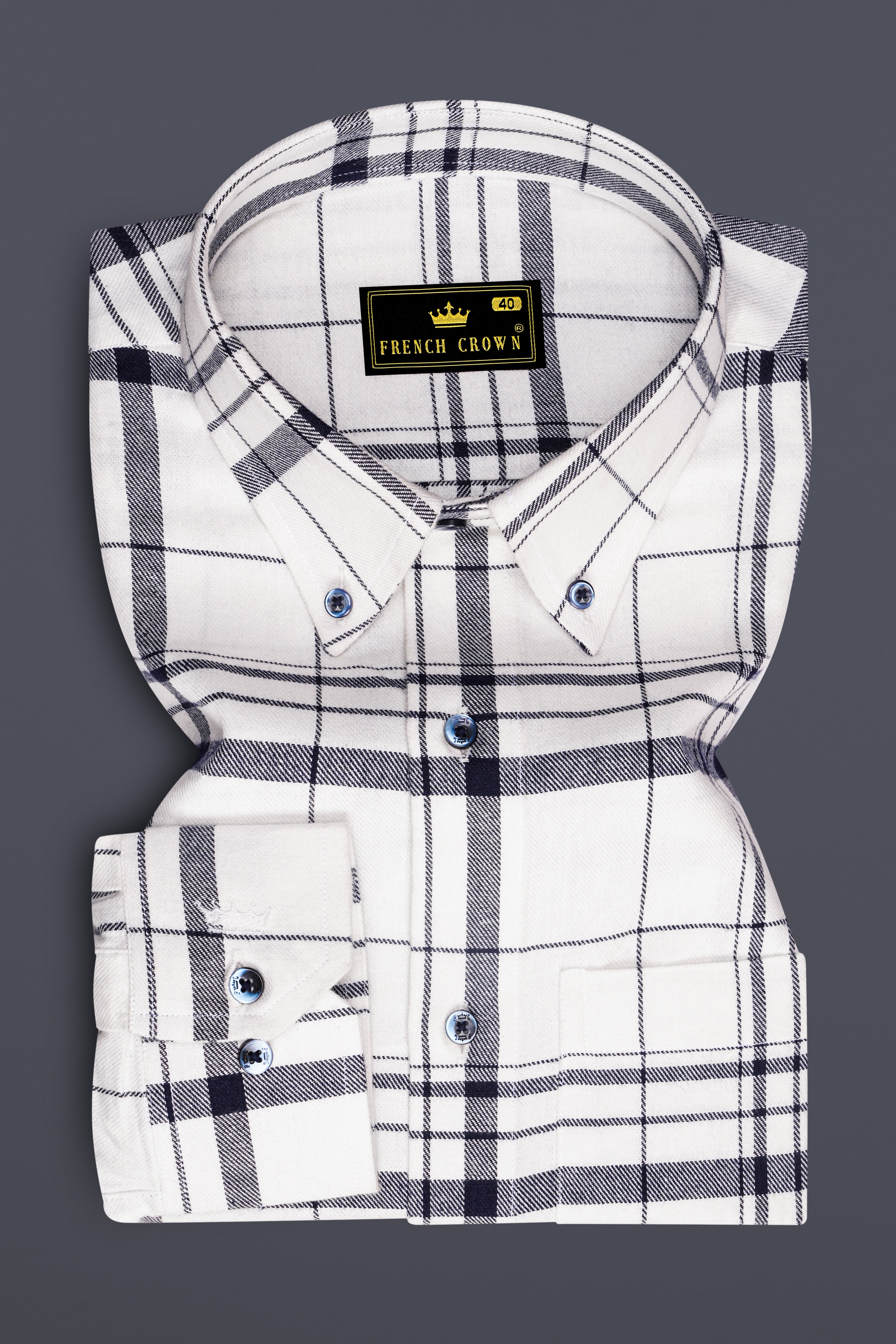 Bright White with Jaguar Blue Twill Plaid Premium Cotton Shirt