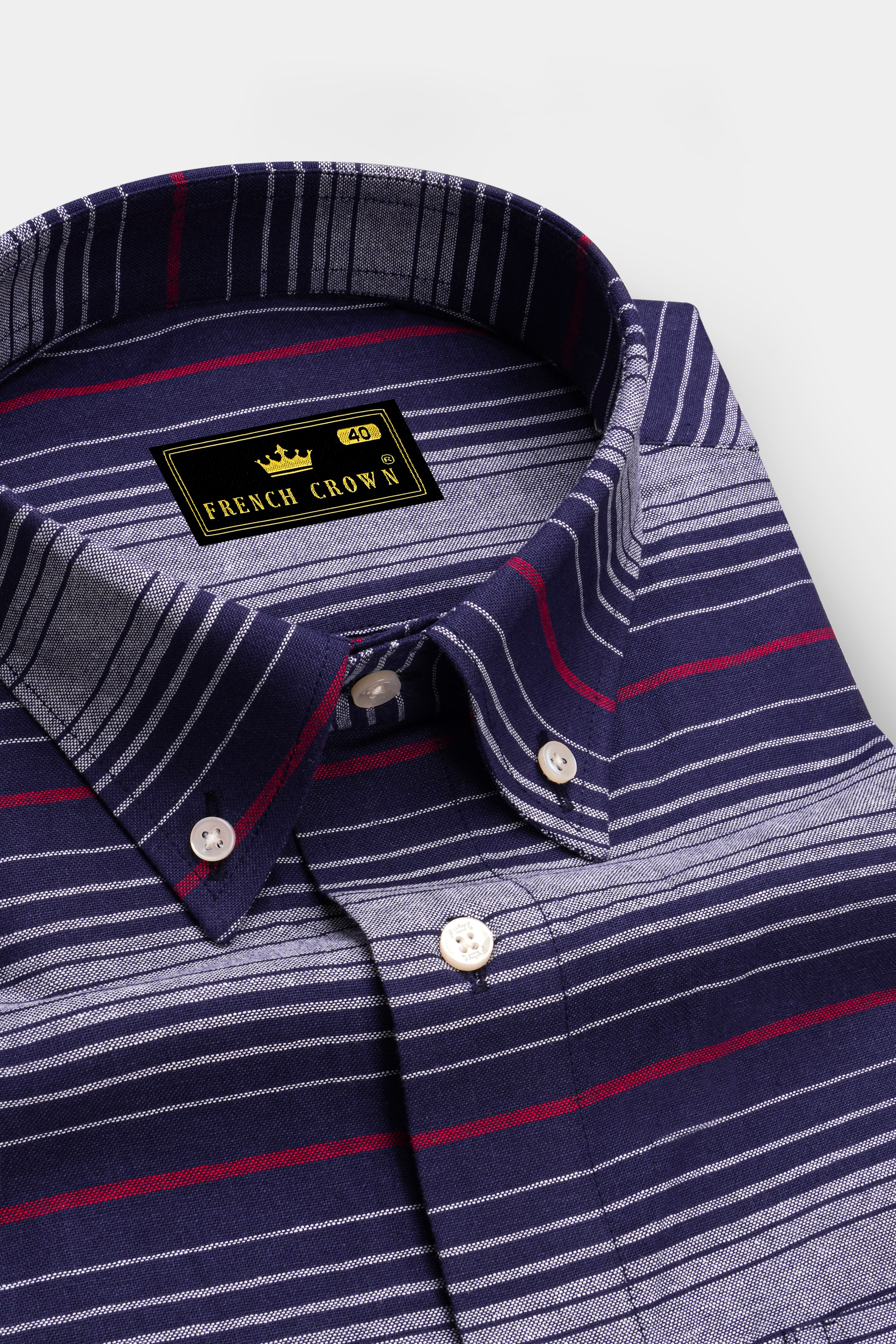 Bunting Blue with Bright White and Cardinal Red Striped Royal Oxford Shirt