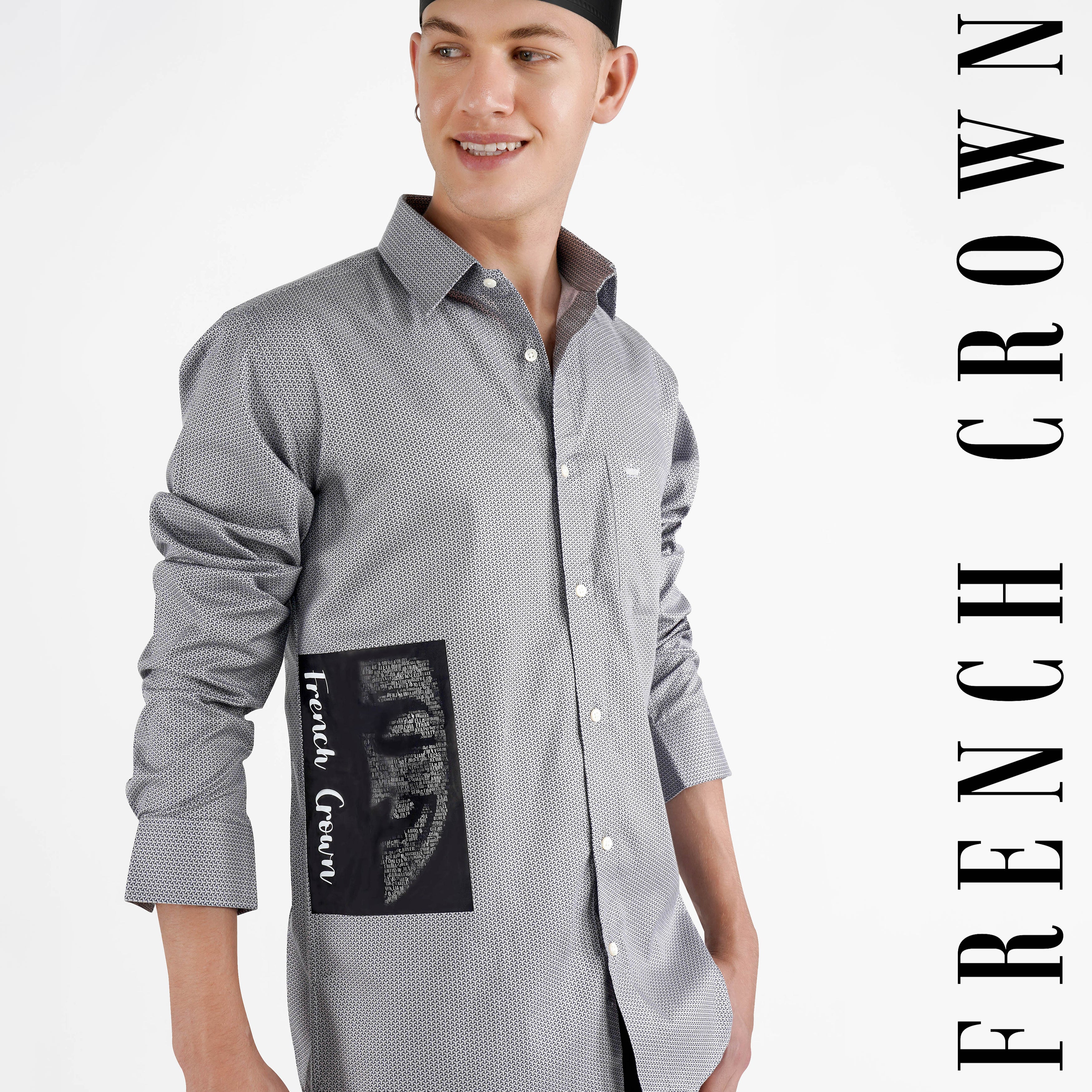 Manatee Gray and Mirage Blue Funky Printed Royal Oxford Designer Shirt