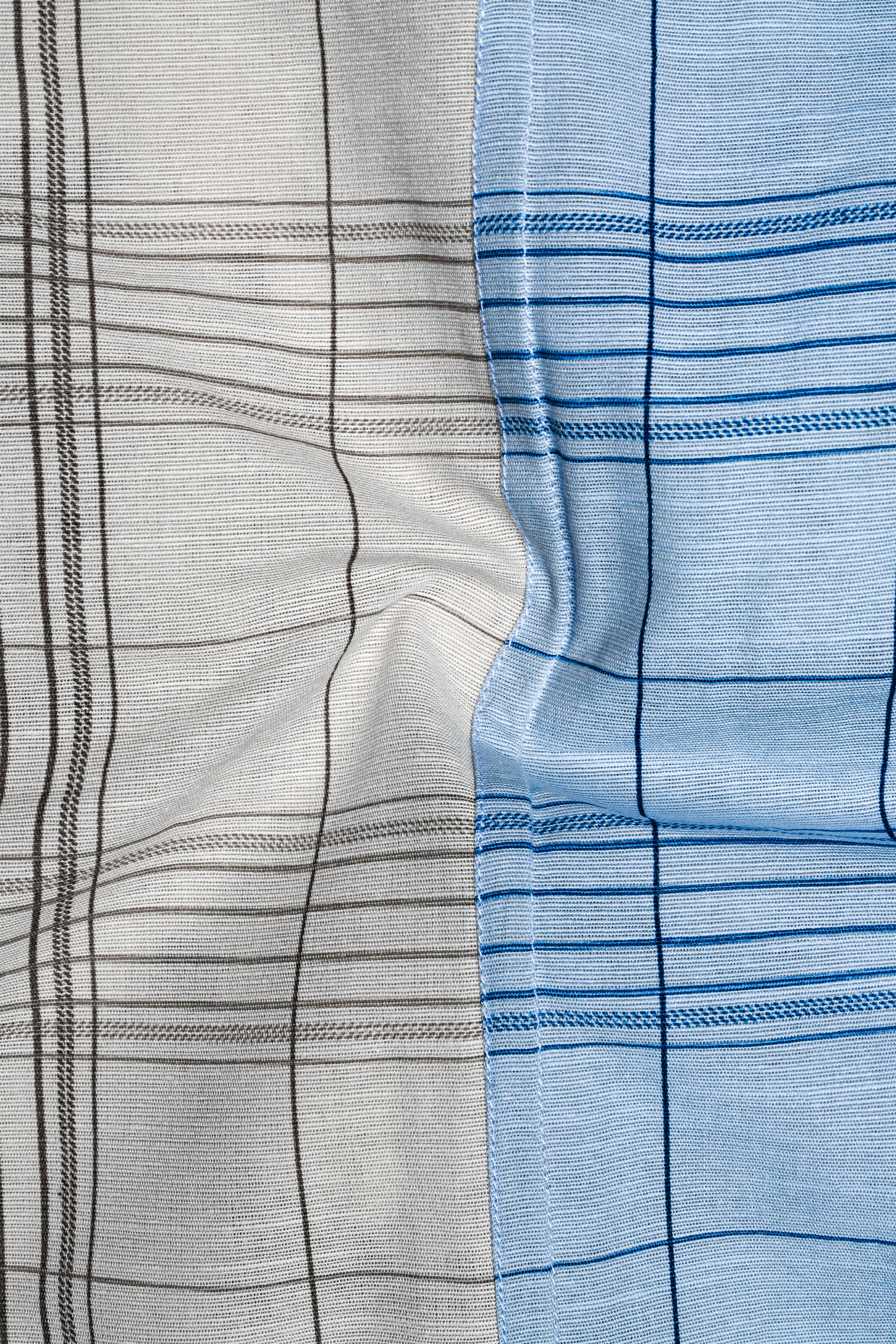 Vanilla Brown and Casper Sky Blue Plaid Luxurious Linen Designer Shirt