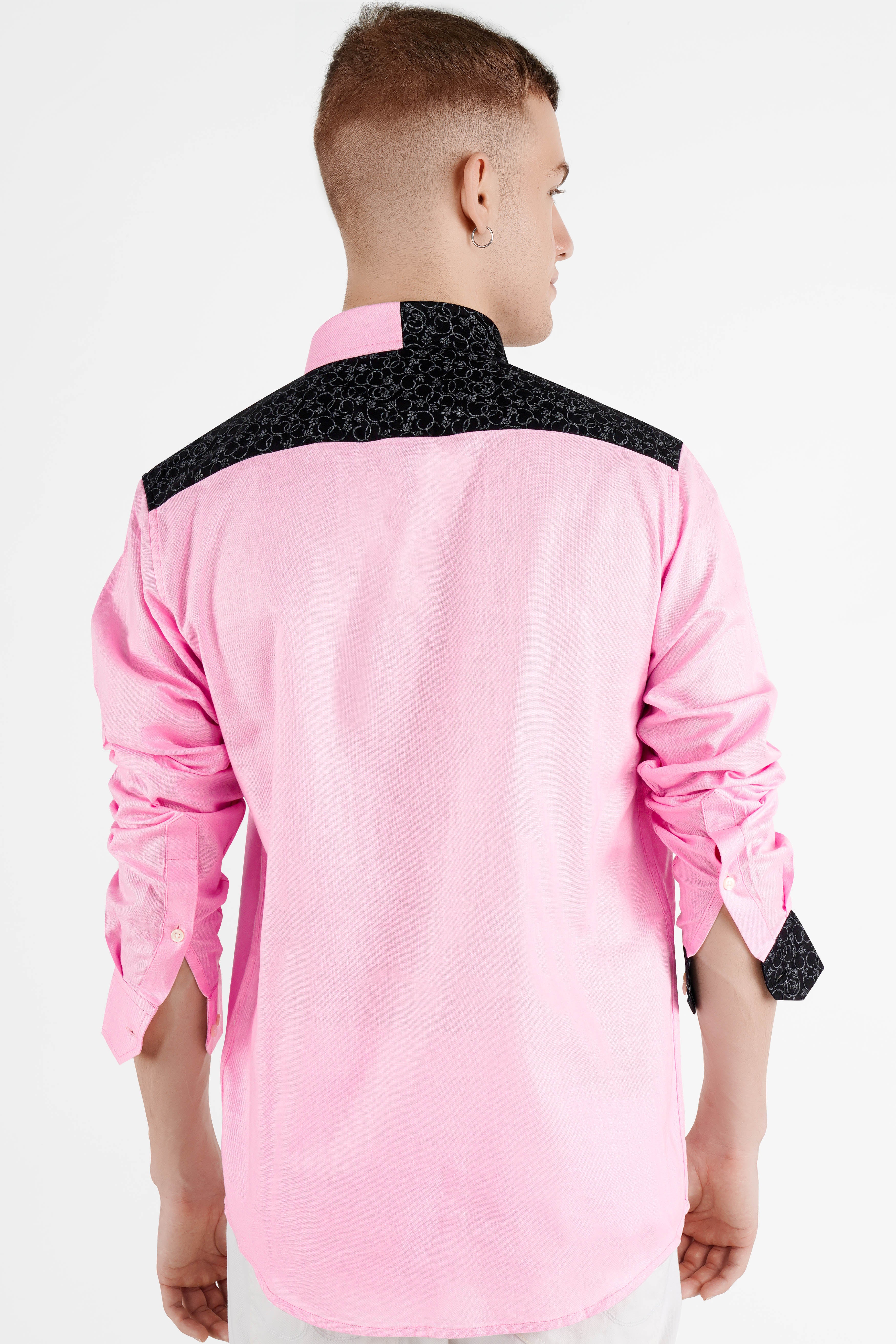 Chantilly Pink and Onyx Black Hand Embroidered Dobby Premium Giza Cotton Designer Shirt