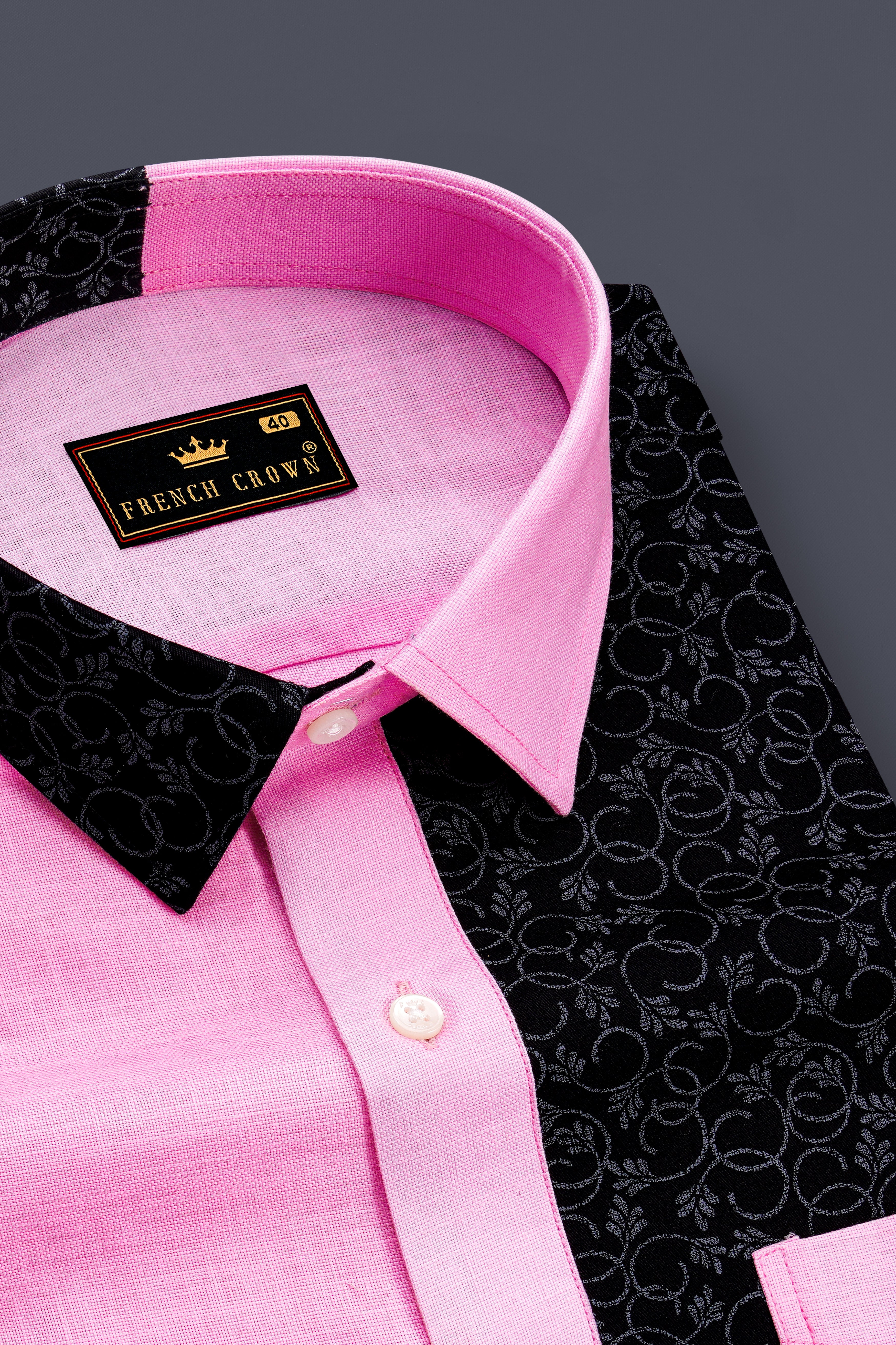 Chantilly Pink with Jade Black Ditsy Dobby Textured Premium Giza Cotton Designer Shirt