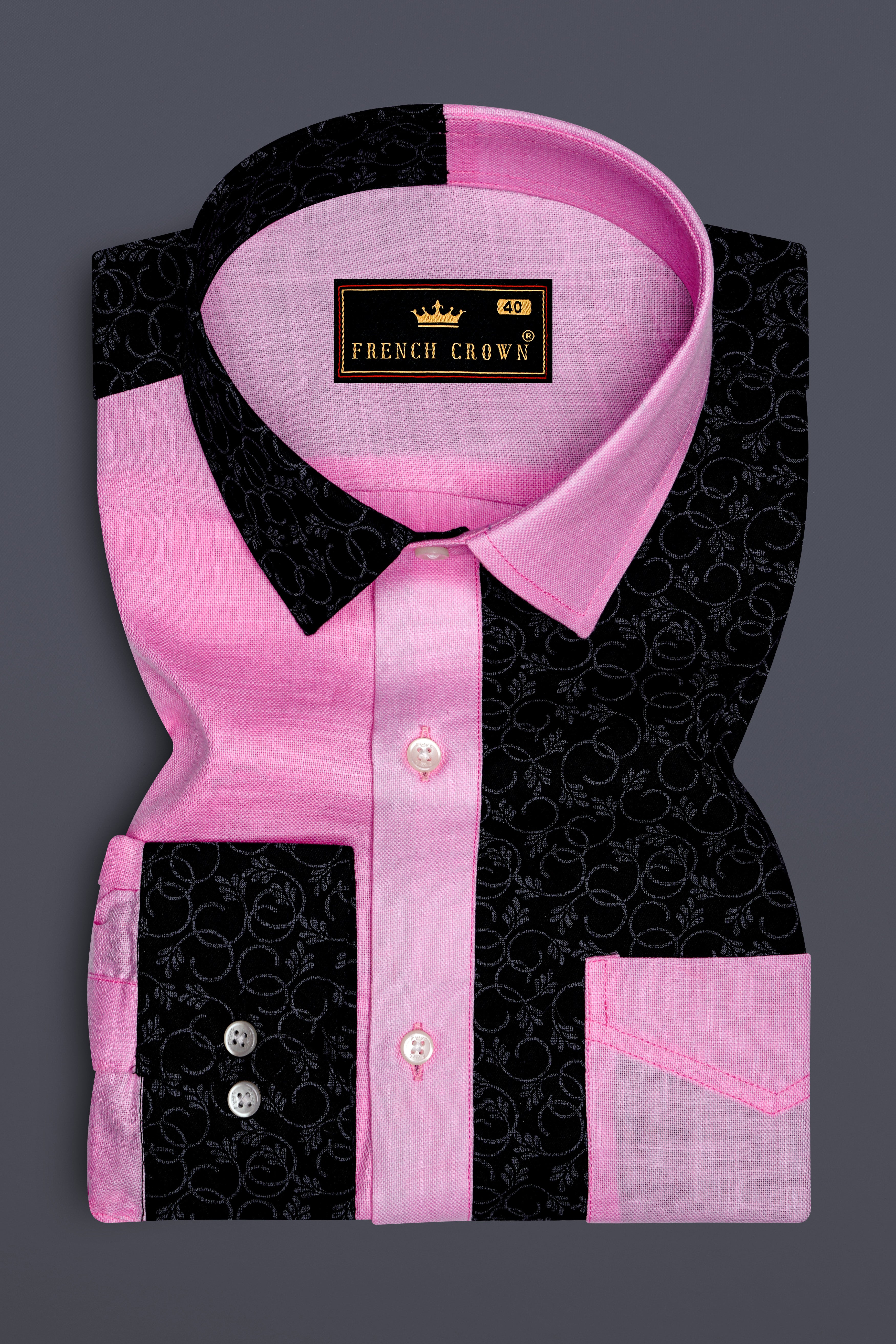 Chantilly Pink with Jade Black Ditsy Dobby Textured Premium Giza Cotton Designer Shirt
