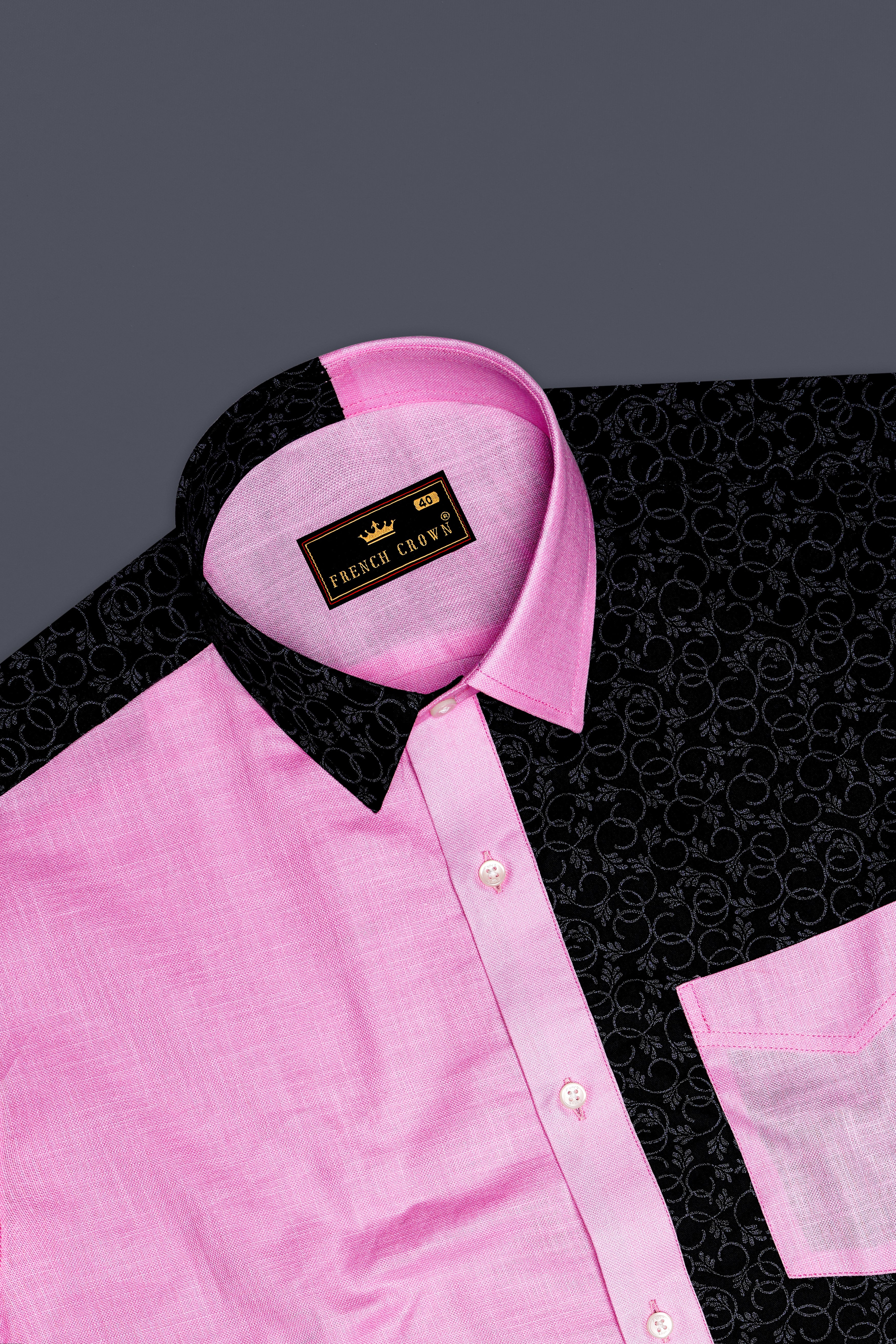 Chantilly Pink with Jade Black Ditsy Dobby Textured Premium Giza Cotton Designer Shirt