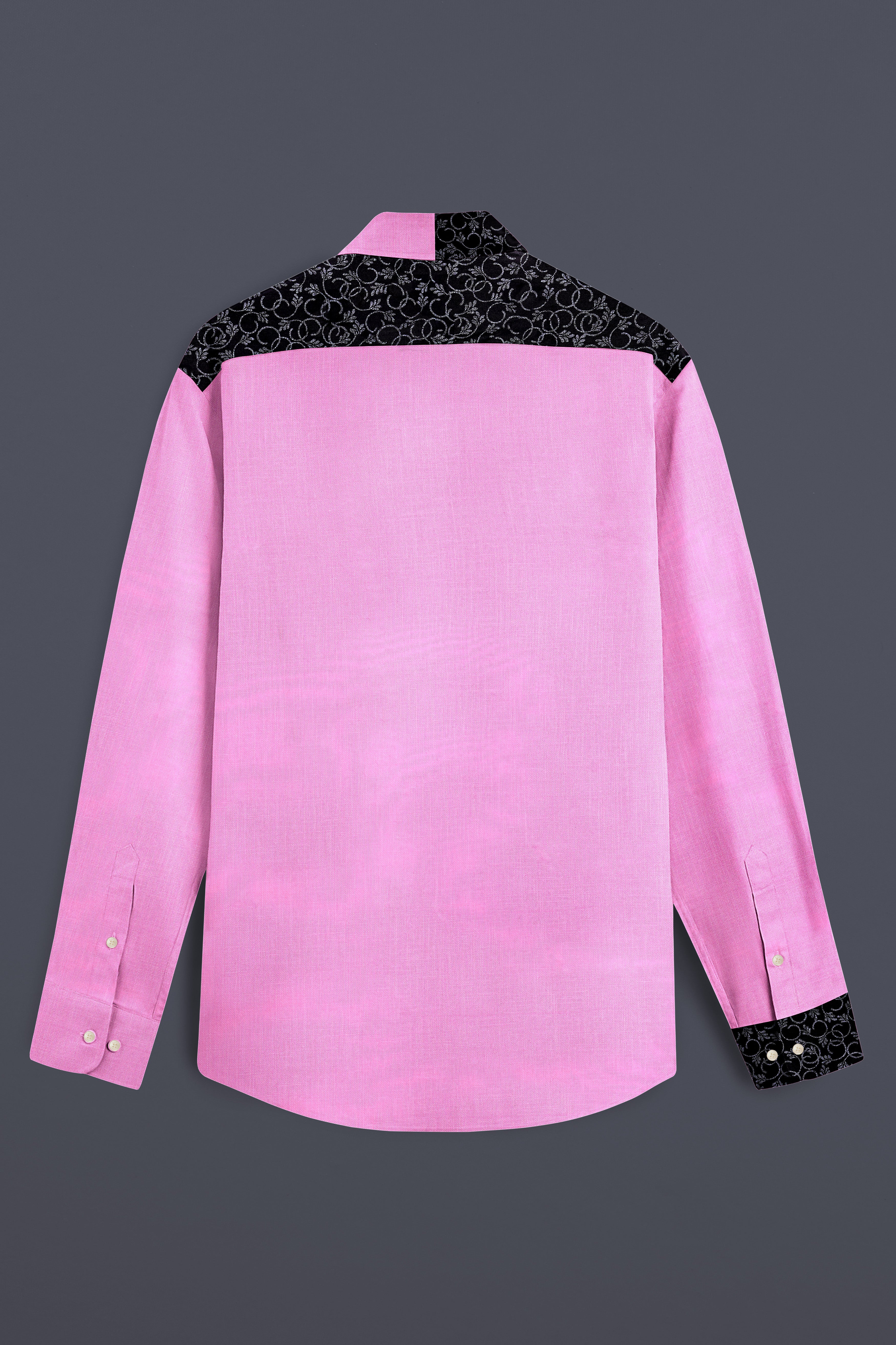 Chantilly Pink with Jade Black Ditsy Dobby Textured Premium Giza Cotton Designer Shirt