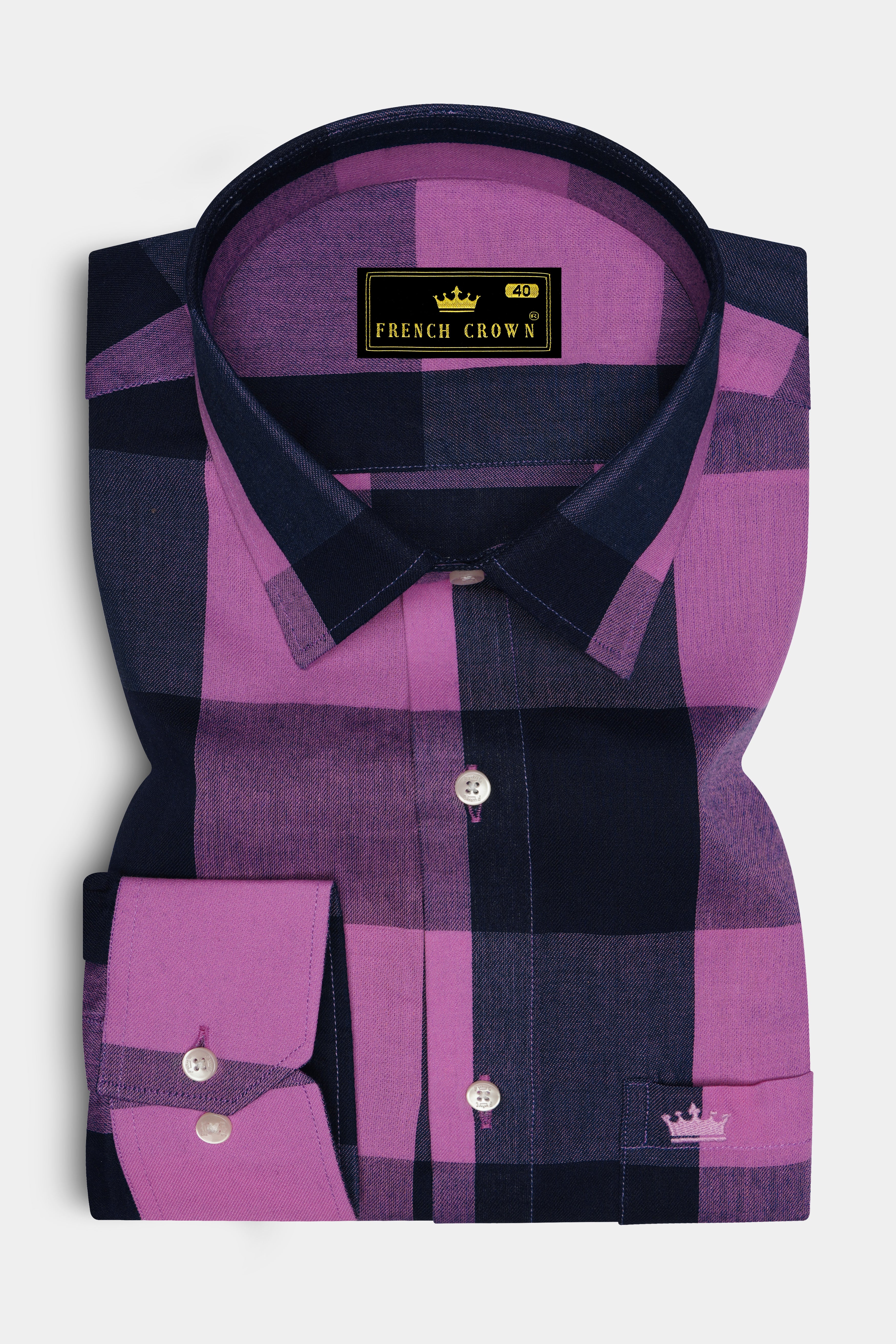 Light Thulian Pink with Bleached Cedar Blue Checked Royal Oxford Shirt