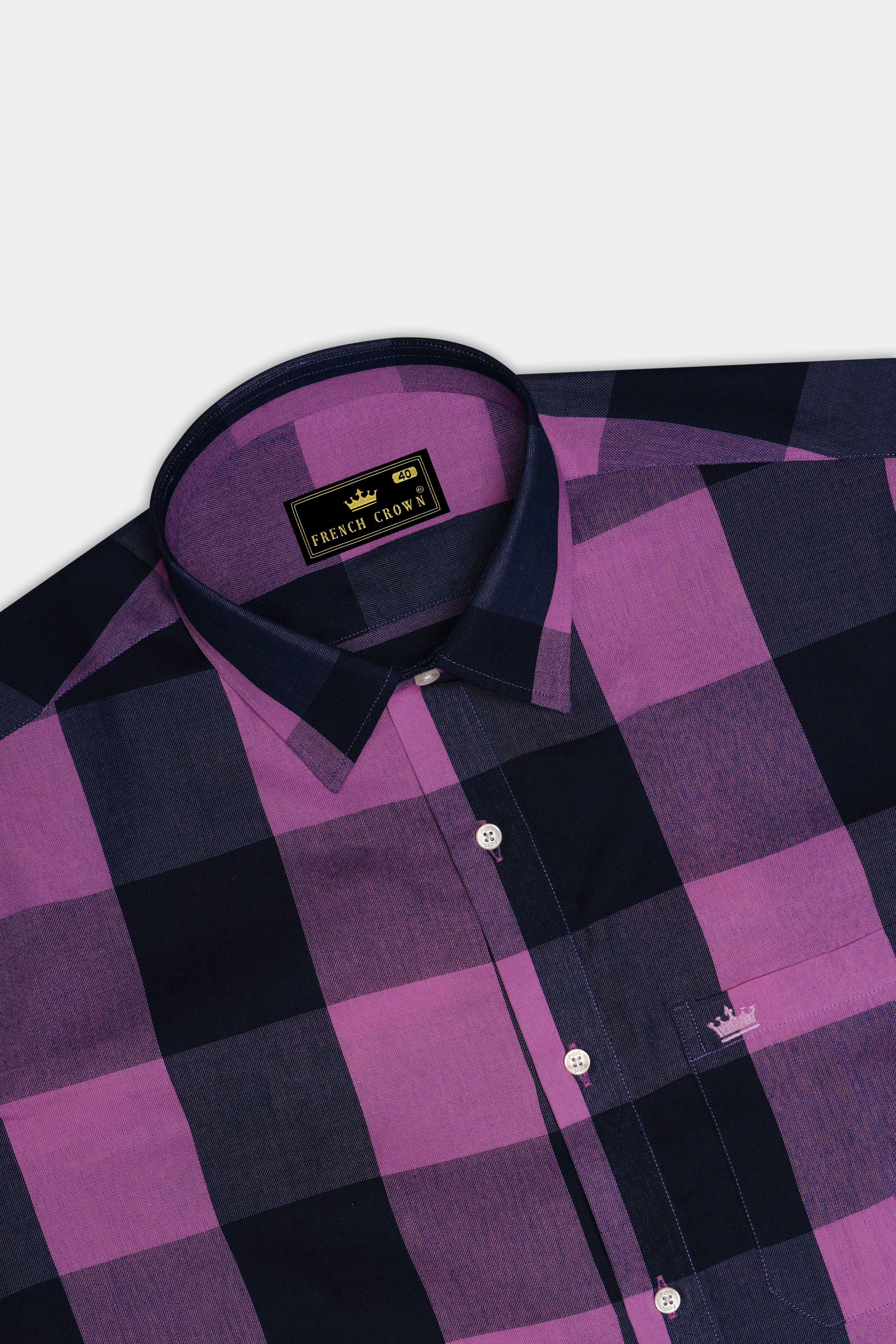 Light Thulian Pink with Bleached Cedar Blue Checked Royal Oxford Shirt