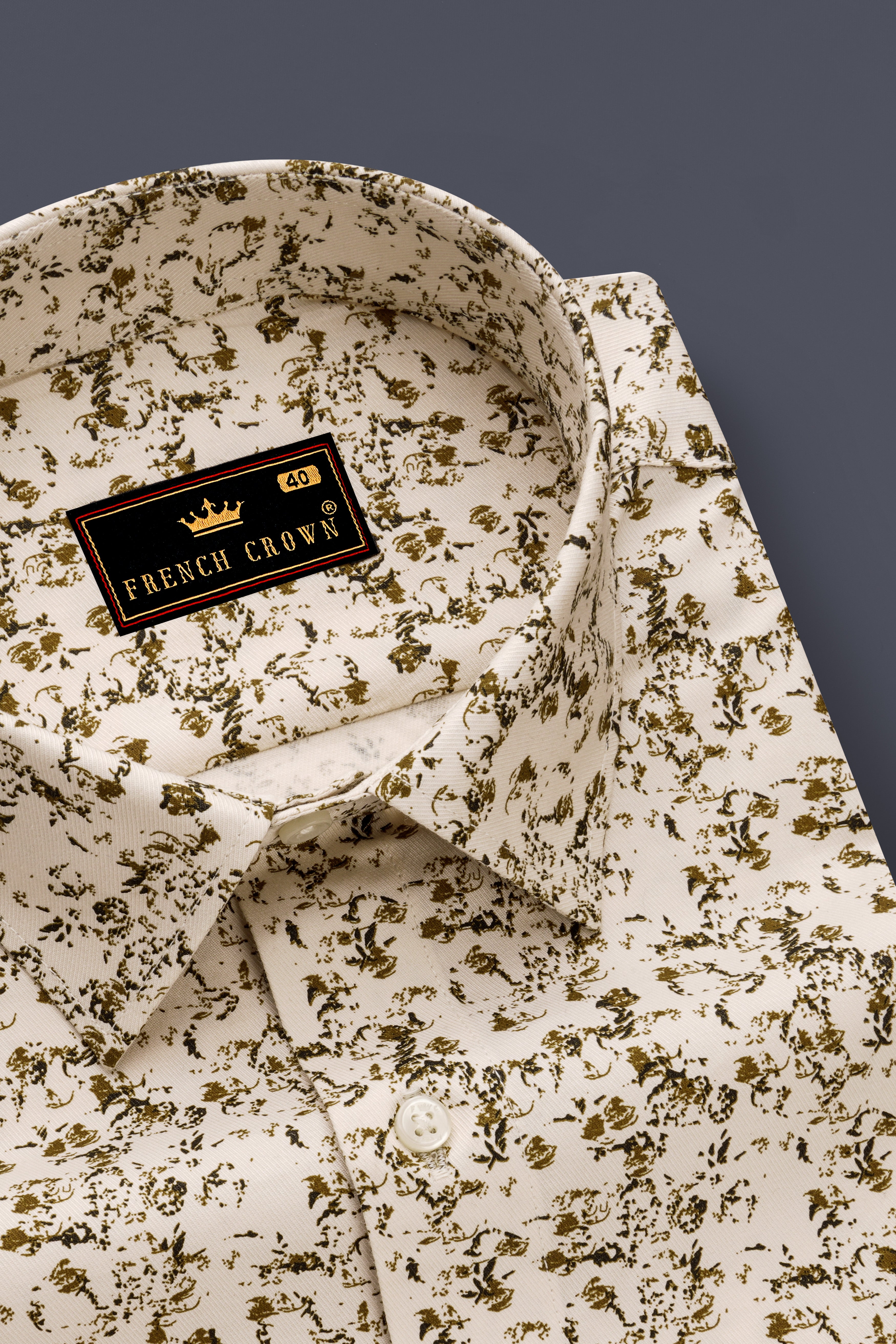Sauvignon Cream Printed with Black Patches Twill Premium Cotton Designer Shirt