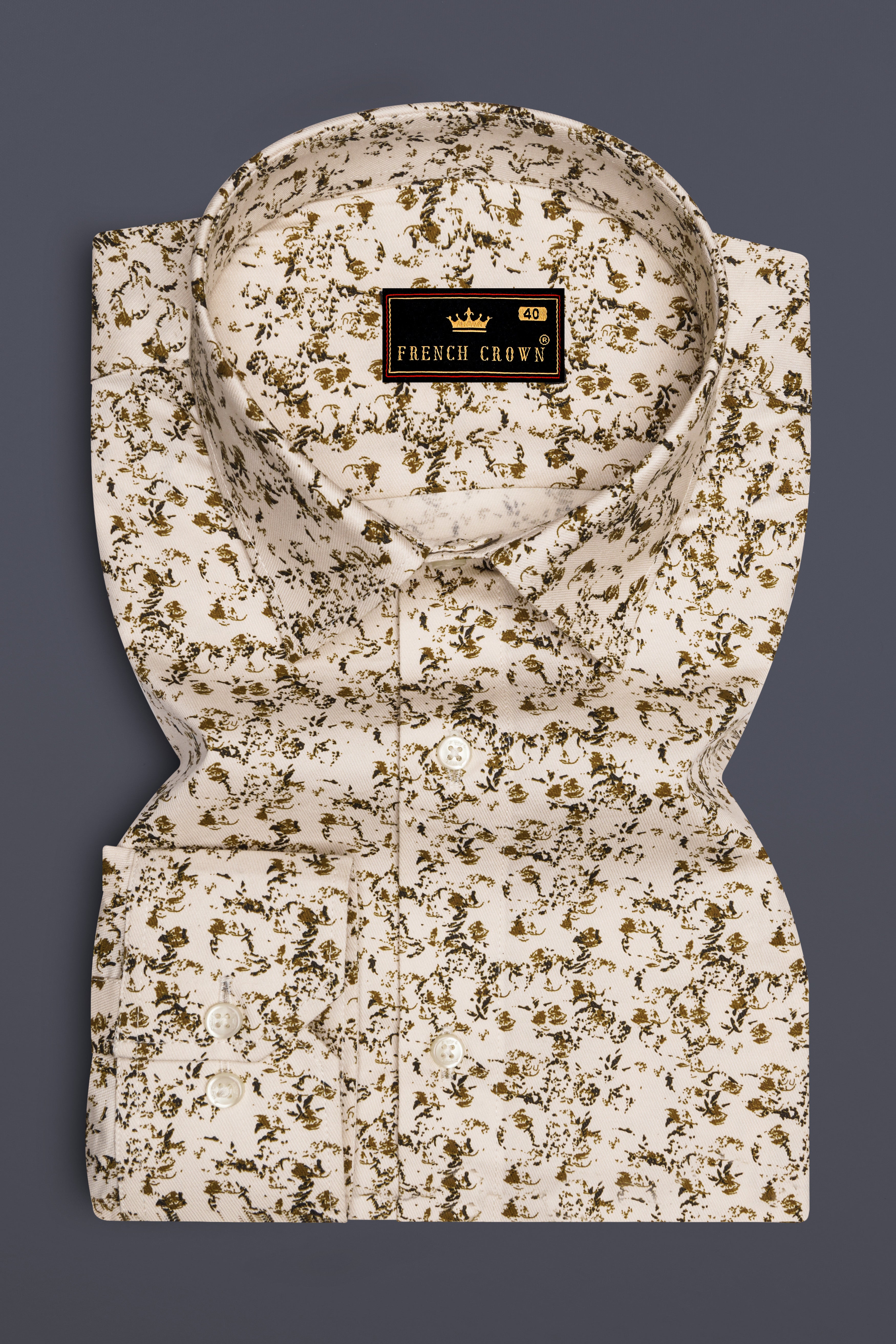 Sauvignon Cream Printed with Black Patches Twill Premium Cotton Designer Shirt