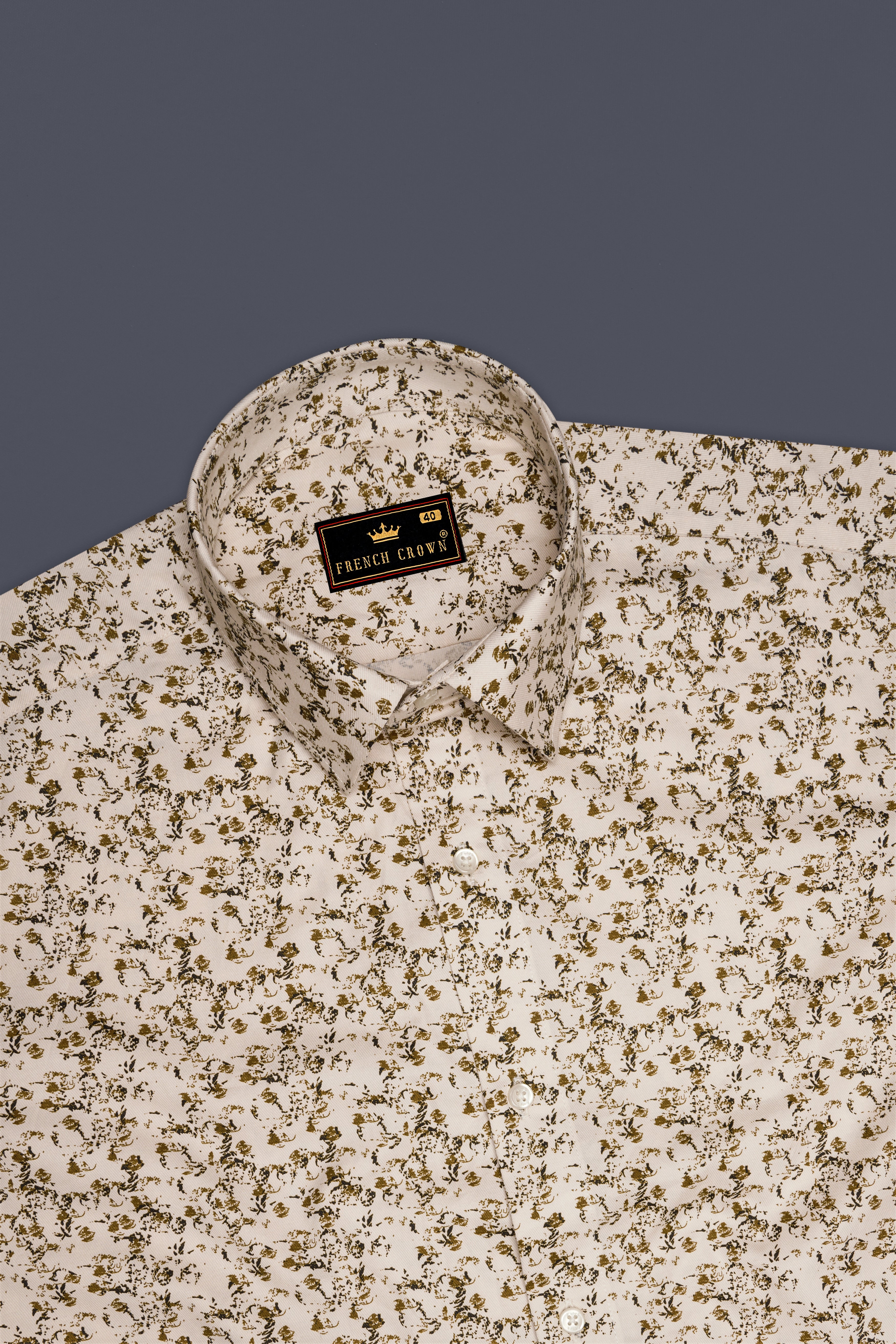 Sauvignon Cream Printed with Black Patches Twill Premium Cotton Designer Shirt