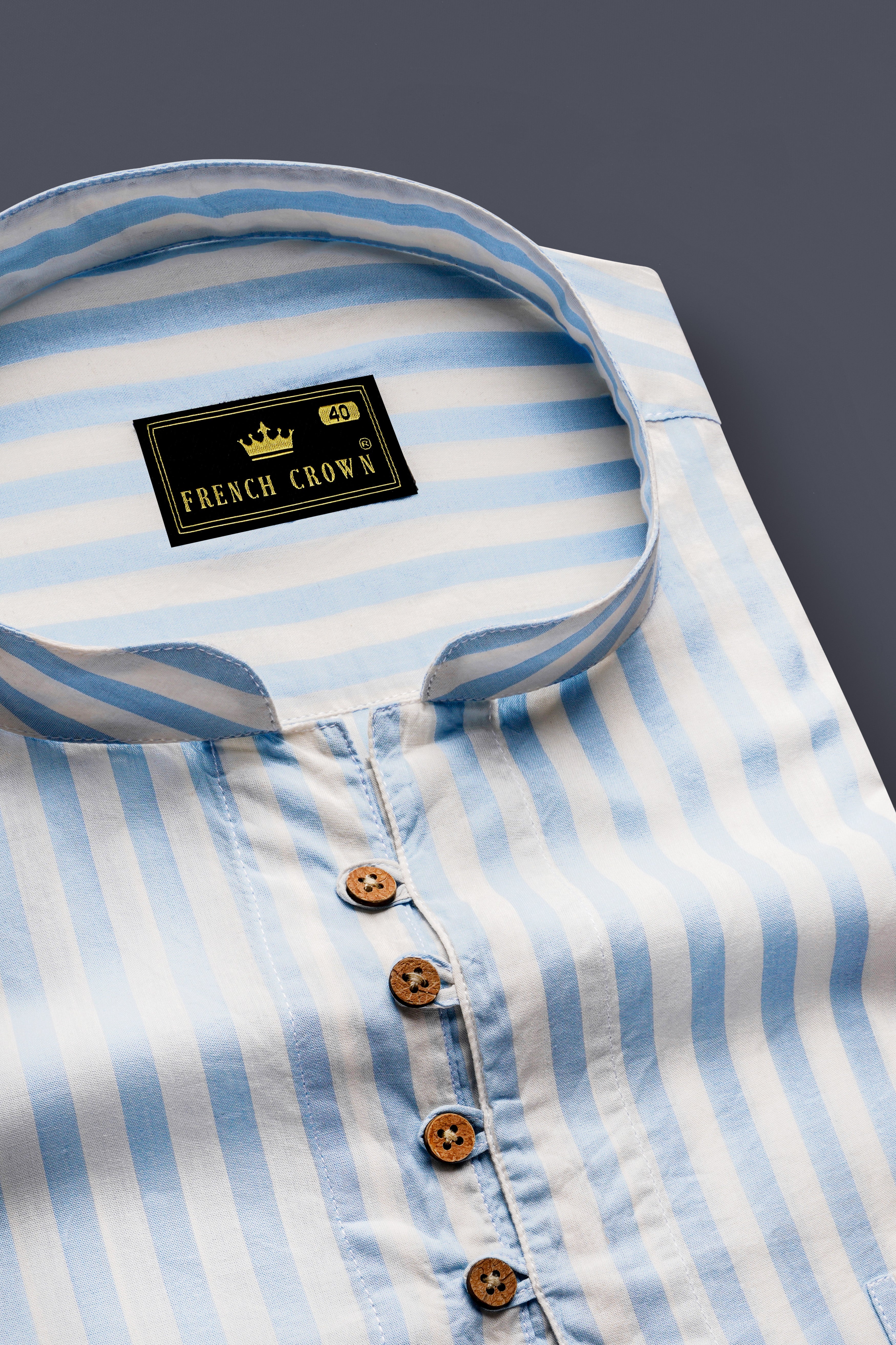 Bright White and Blizzard Blue Striped Premium Cotton Kurta Shirt