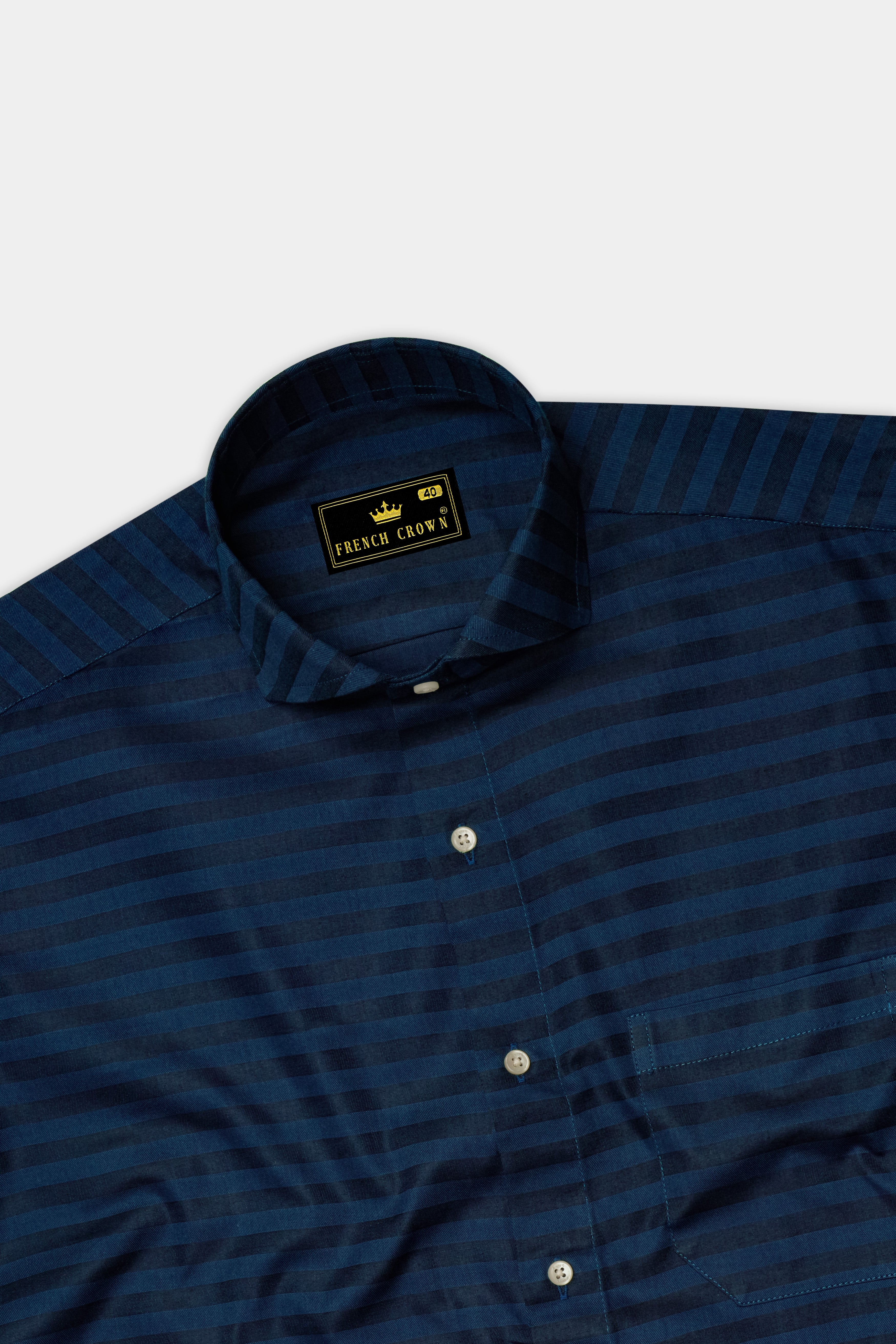 Cloud Burst Blue Twill Striped Premium Cotton Shirt