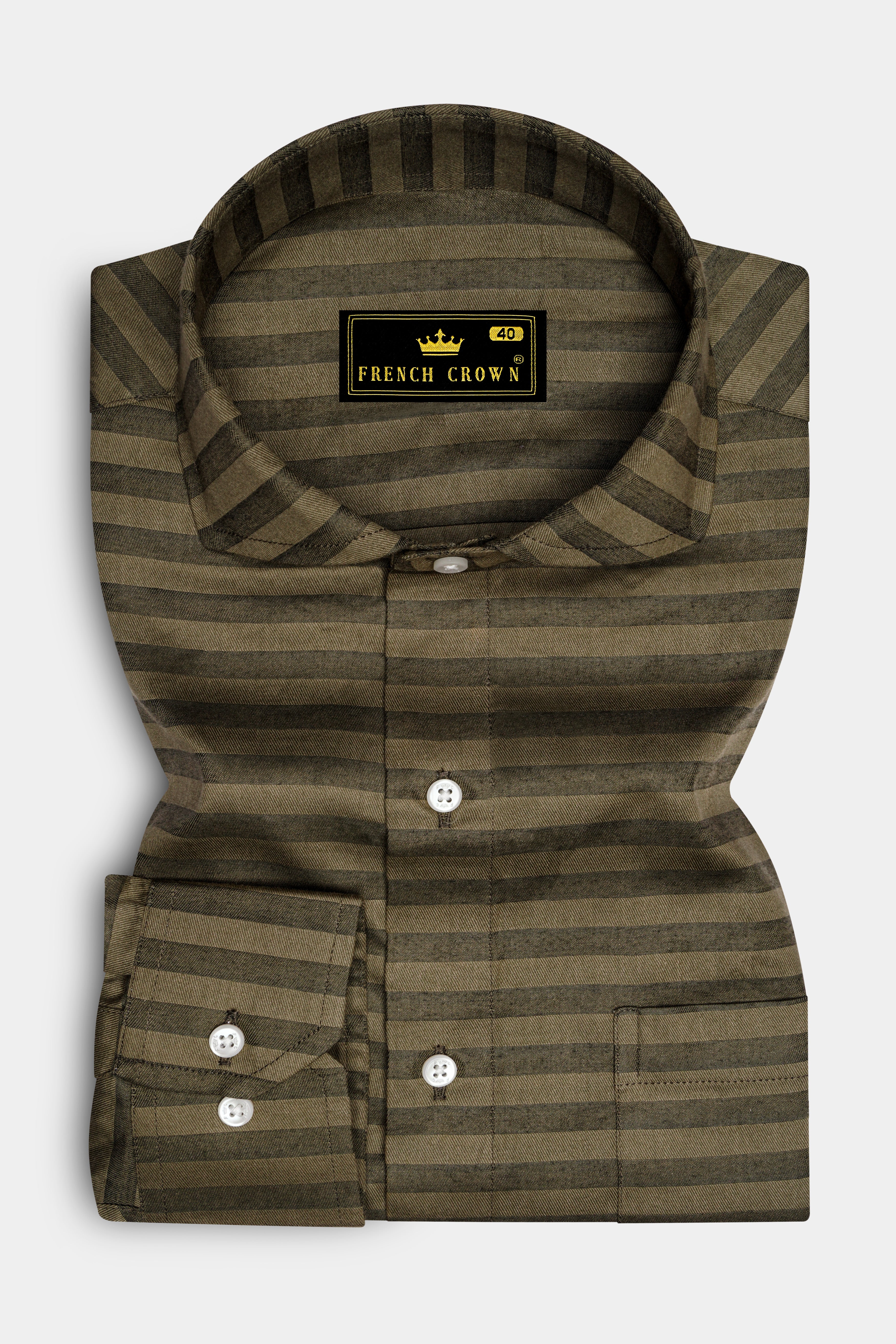 Pine Cone Brown Striped Twill Textured Premium Cotton Shirt