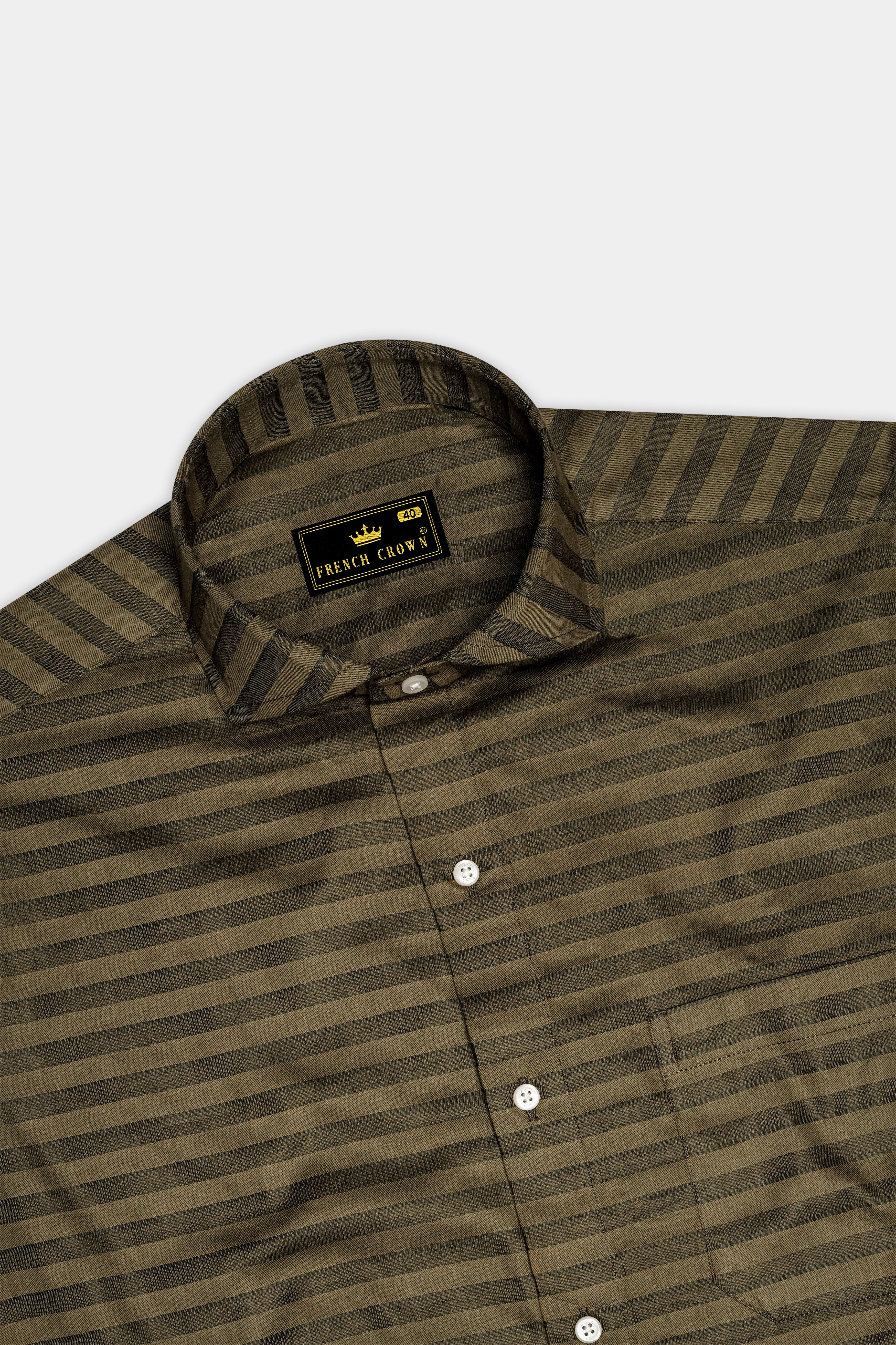 Pine Cone Brown Striped Twill Textured Premium Cotton Shirt
