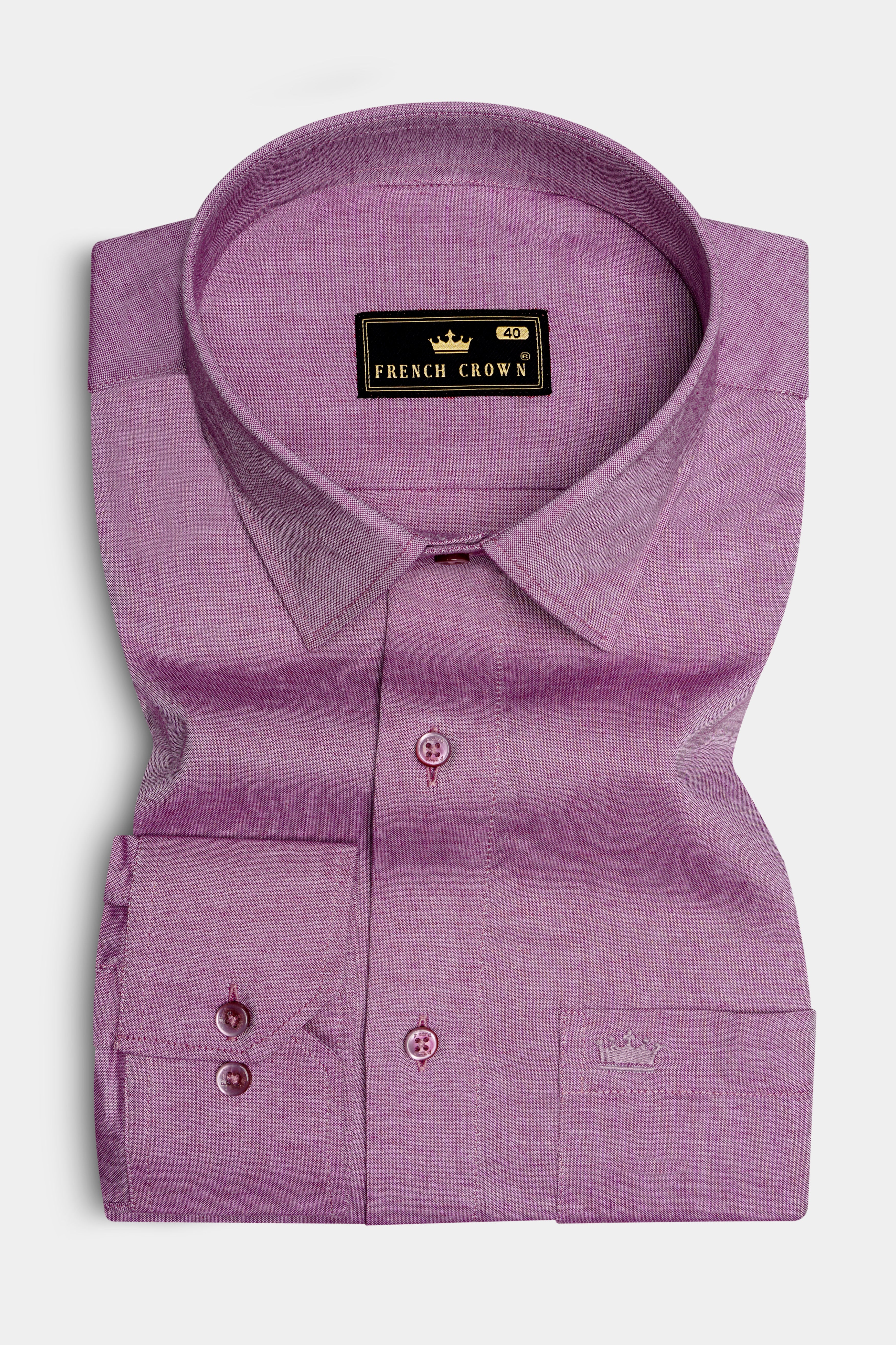 Opera Mauve Pink Chambray Textured Premium Cotton Shirt