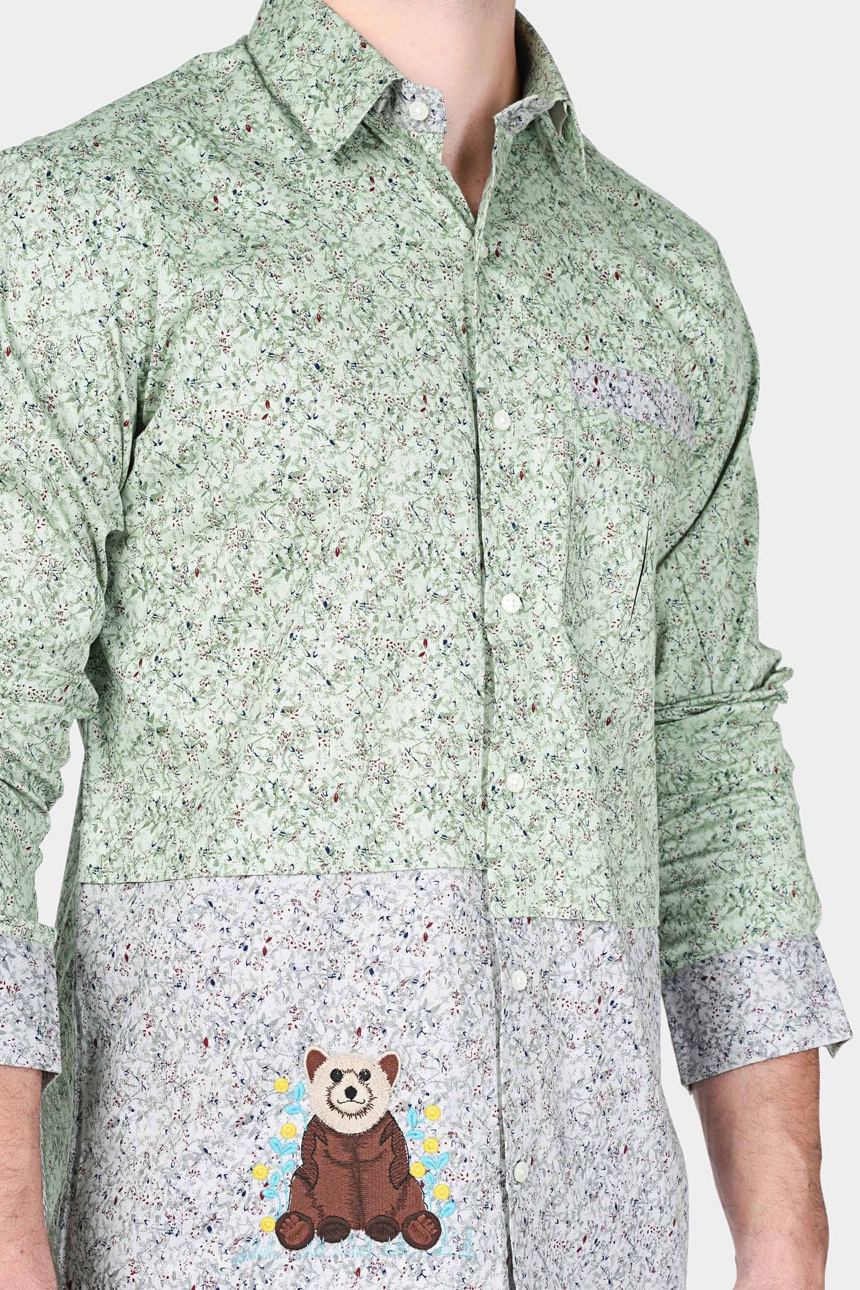 Clay Ash Green and Fiord Blue Printed with Bear Embroidered Twill Premium Cotton Designer Shirt 8193-P116-E294-38, 8193-P116-E294-H-38, 8193-P116-E294-39, 8193-P116-E294-H-39, 8193-P116-E294-40, 8193-P116-E294-H-40, 8193-P116-E294-42, 8193-P116-E294-H-42, 8193-P116-E294-44, 8193-P116-E294-H-44, 8193-P116-E294-46, 8193-P116-E294-H-46, 8193-P116-E294-48, 8193-P116-E294-H-48, 8193-P116-E294-50, 8193-P116-E294-H-50, 8193-P116-E294-52, 8193-P116-E294-H-52