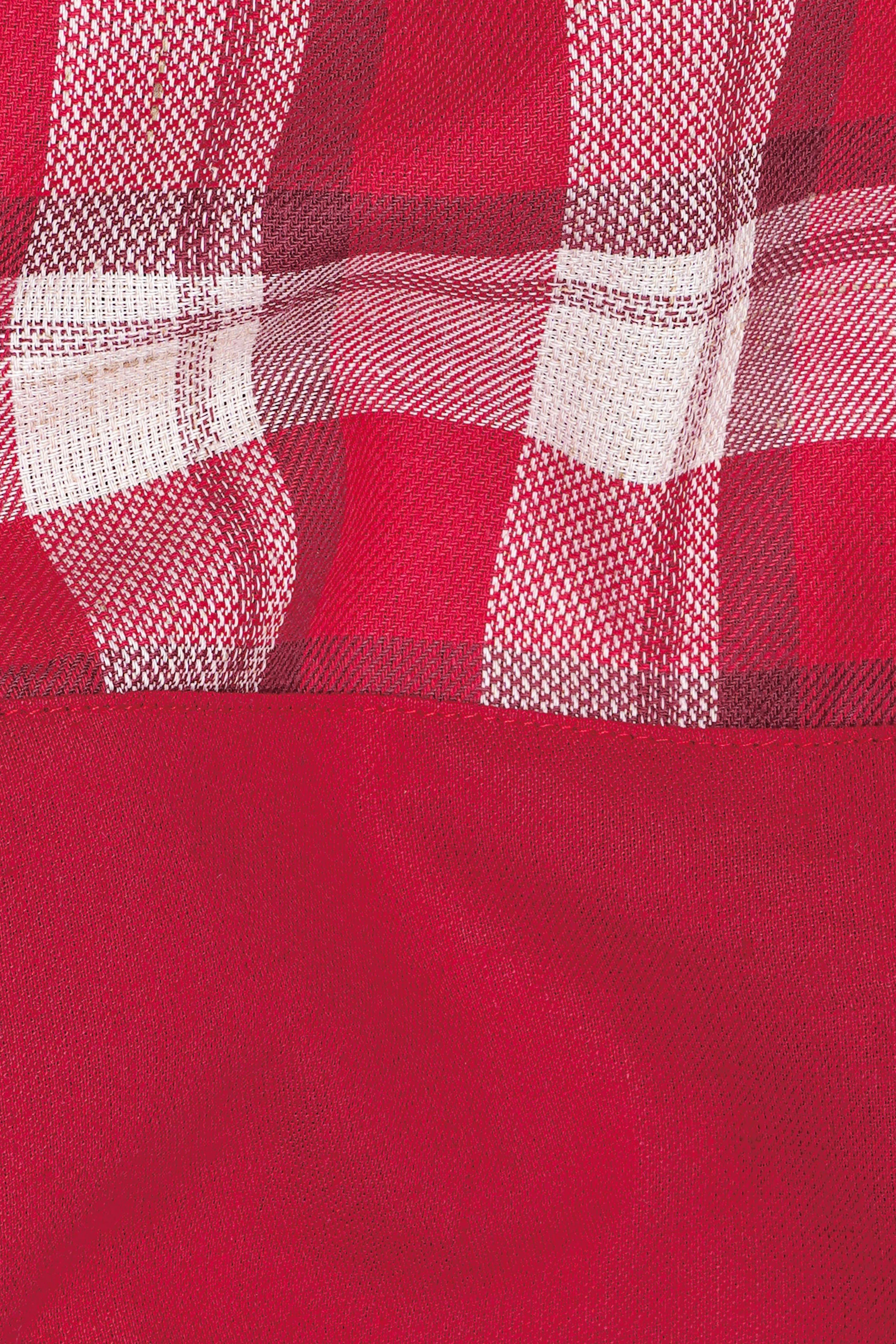 Cardinal Red with White Checkered Squirrel Patchwork Dobby Premium Giza Cotton Designer Shirt
