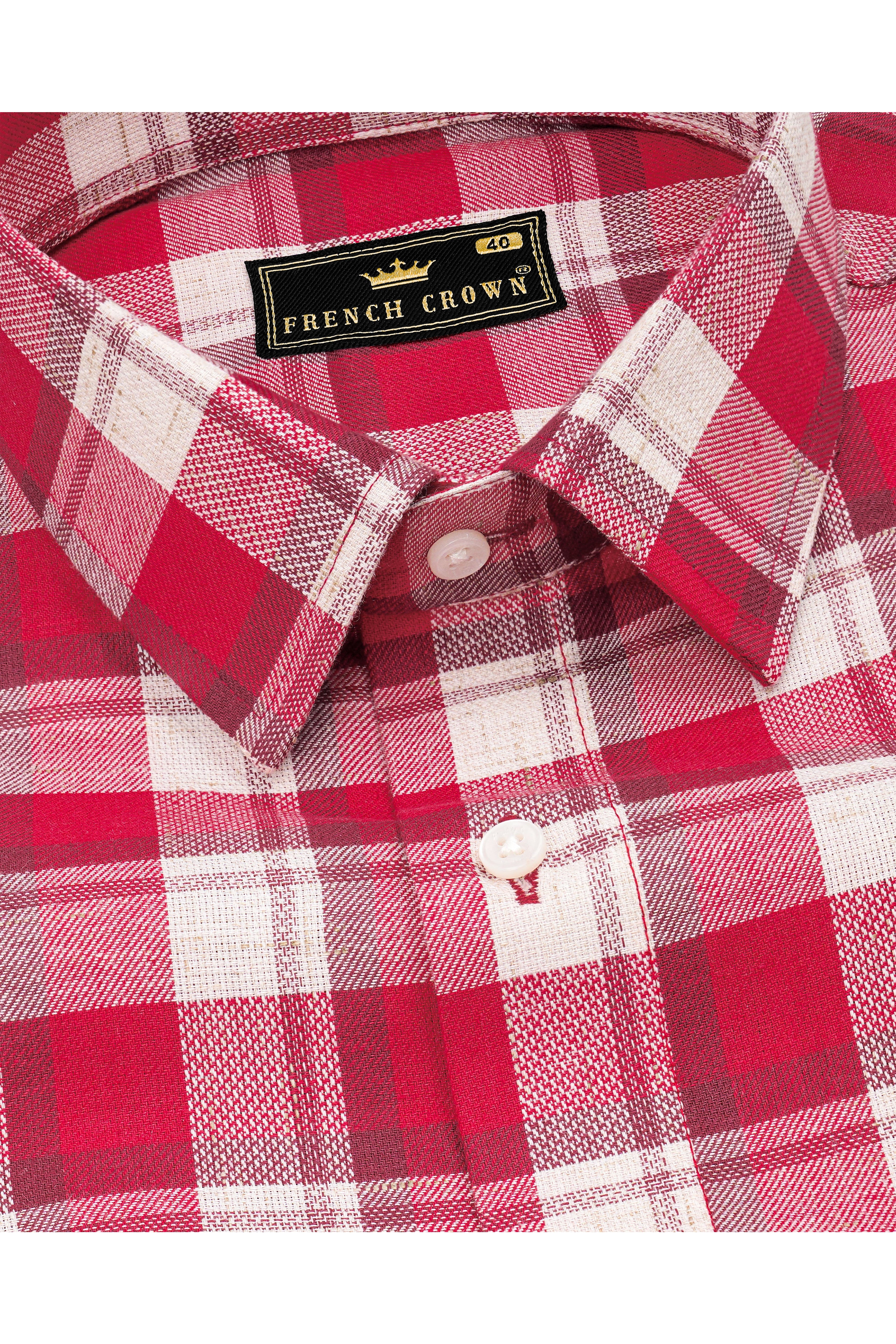 Cardinal Red with White Checkered Squirrel Patchwork Dobby Premium Giza Cotton Designer Shirt