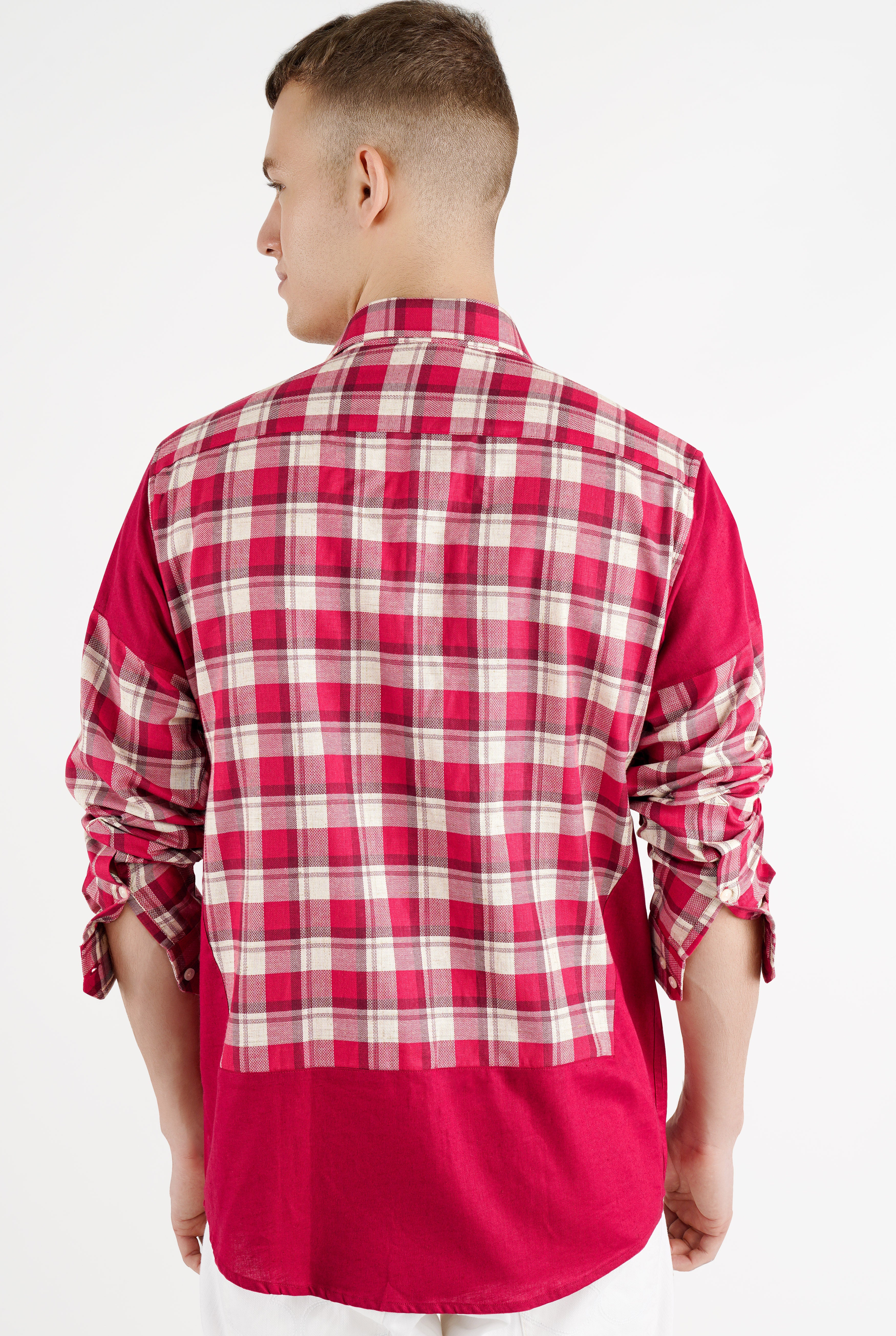 Cardinal Red with White Checkered Squirrel Patchwork Dobby Premium Giza Cotton Designer Shirt