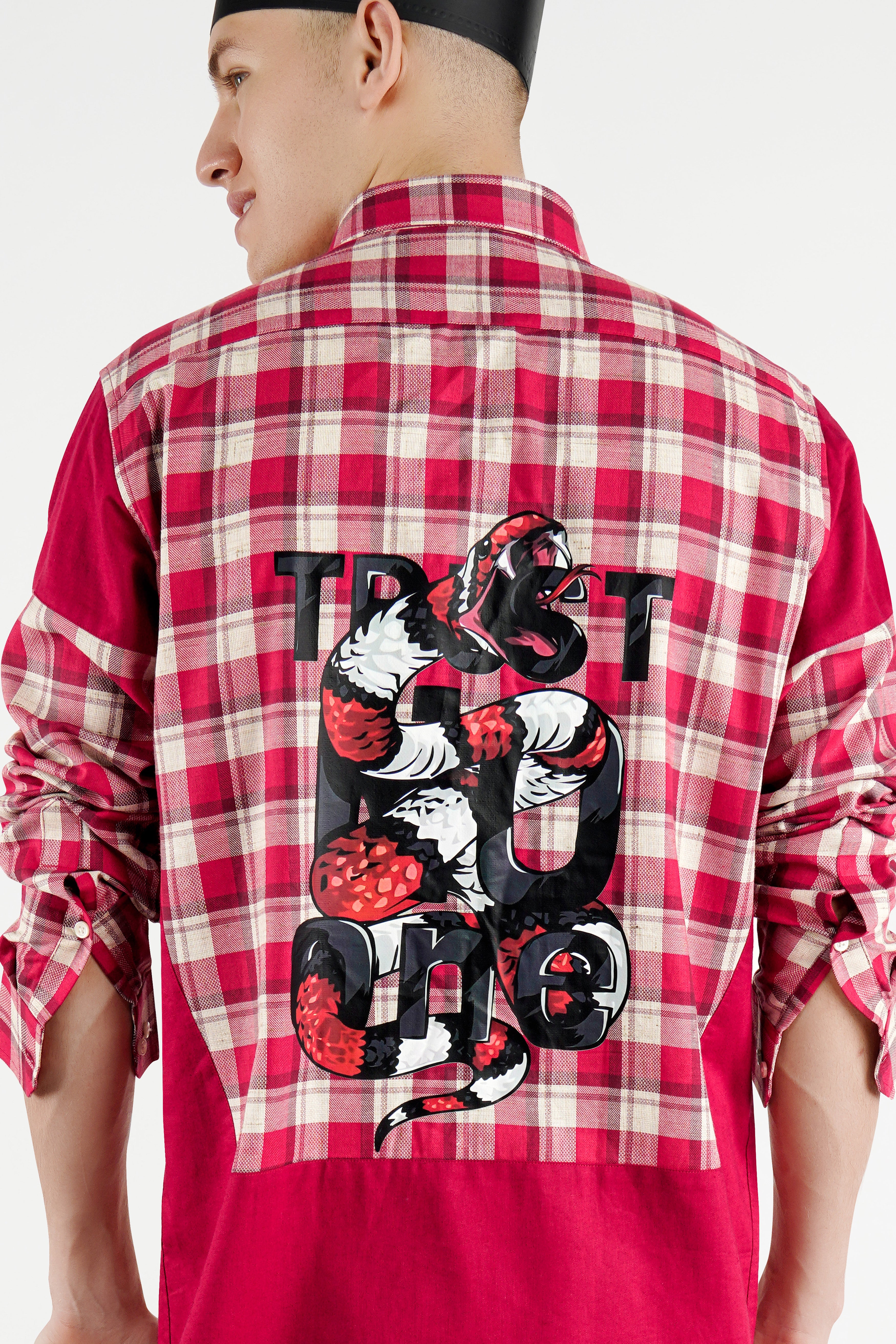 Cardinal Red and White Checkered with Funky Printed Dobby Designer Shirt