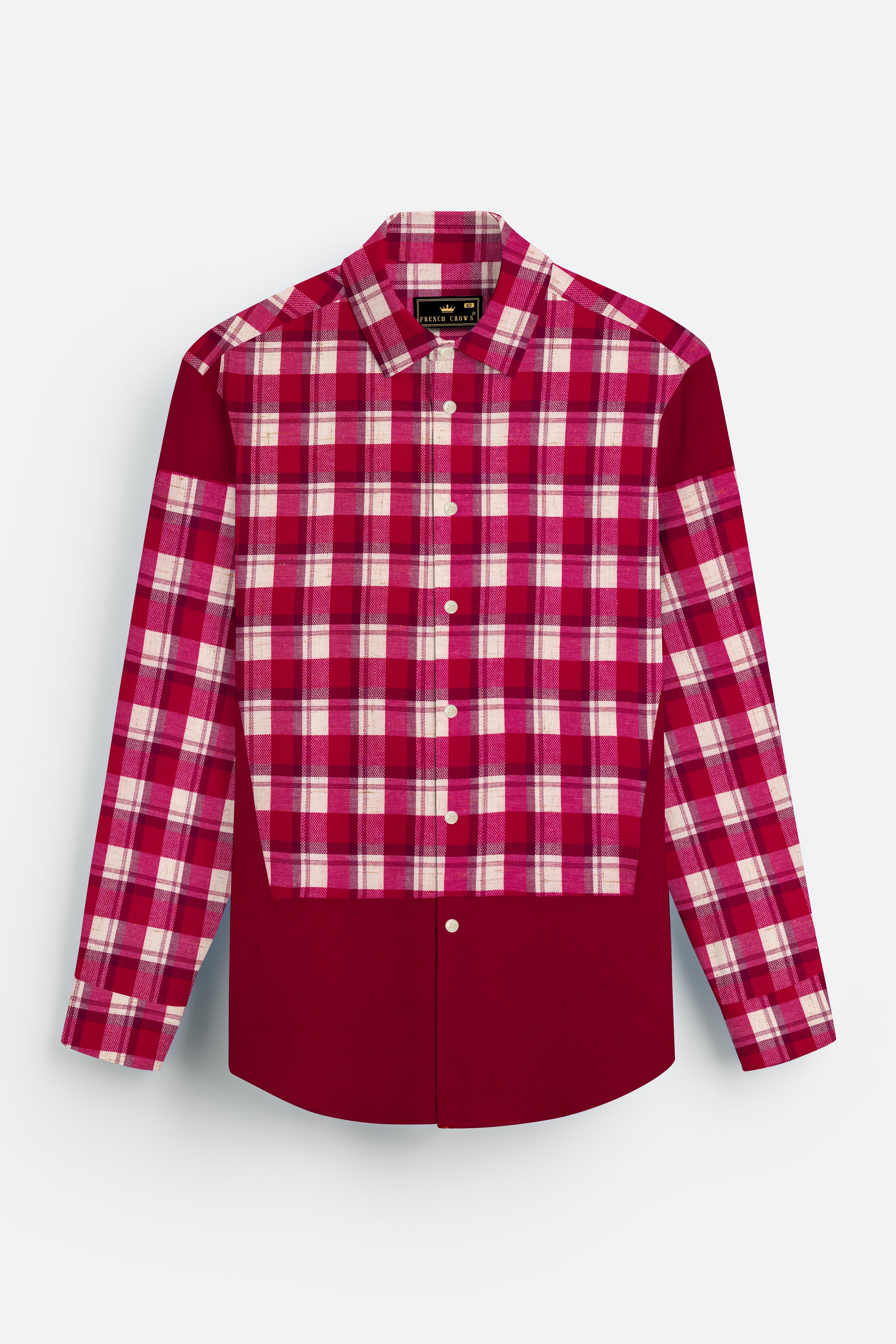 Cardinal Red and White Checked Dobby Textured Premium Giza Cotton Designer Shirt
