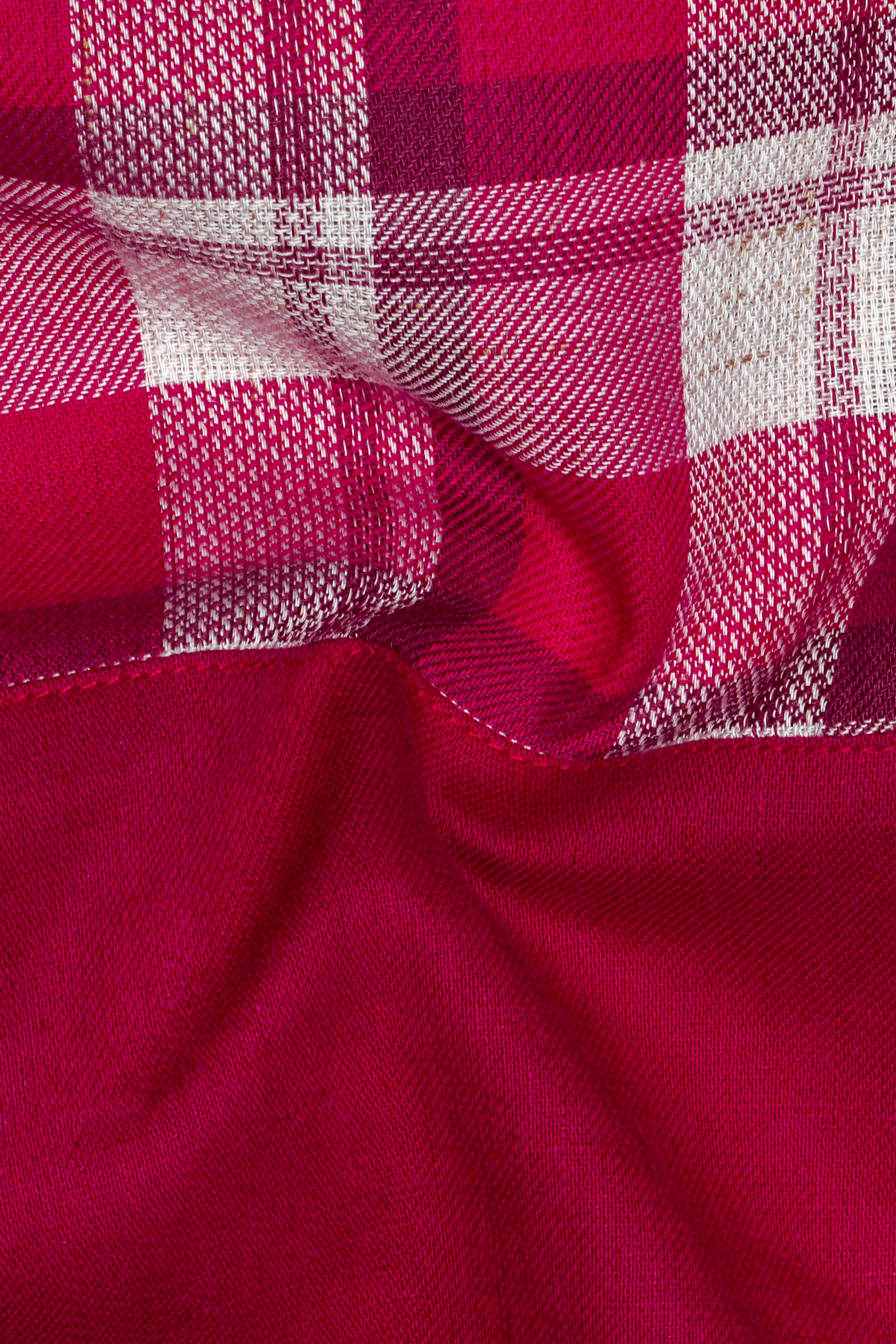 Cardinal Red and White Checked Dobby Textured Premium Giza Cotton Designer Shirt