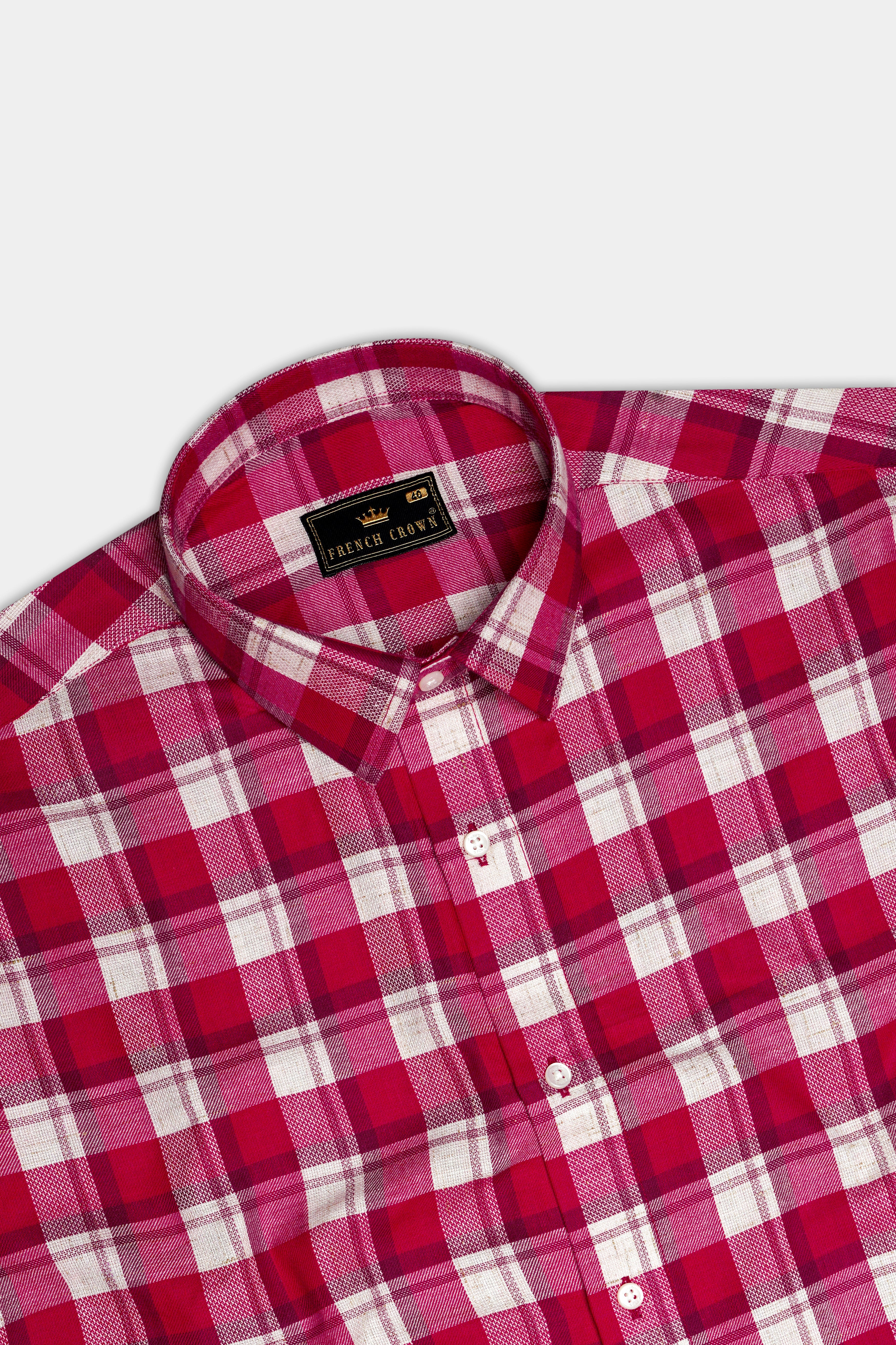 Cardinal Red and White Checked Dobby Textured Premium Giza Cotton Designer Shirt