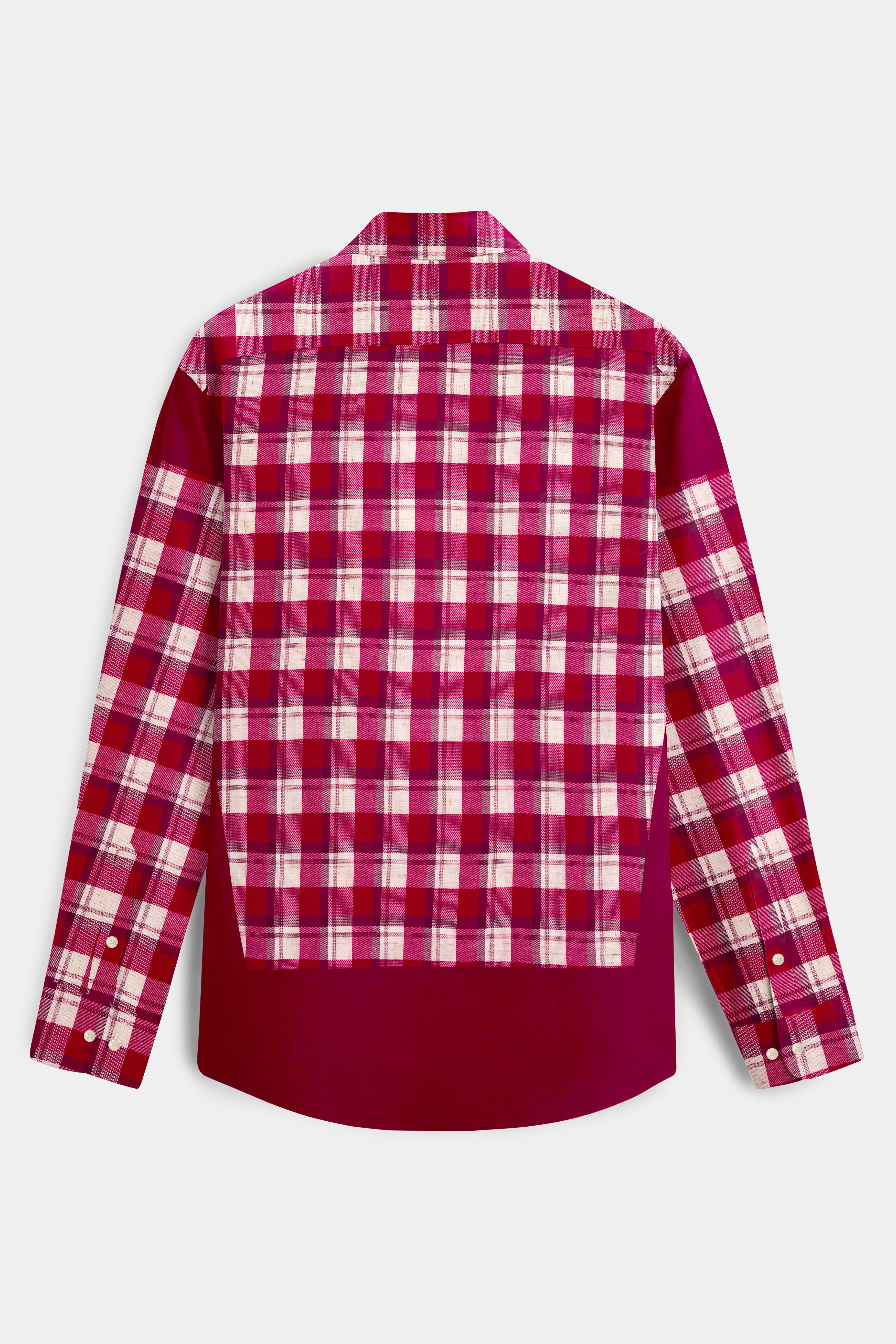Cardinal Red and White Checked Dobby Textured Premium Giza Cotton Designer Shirt