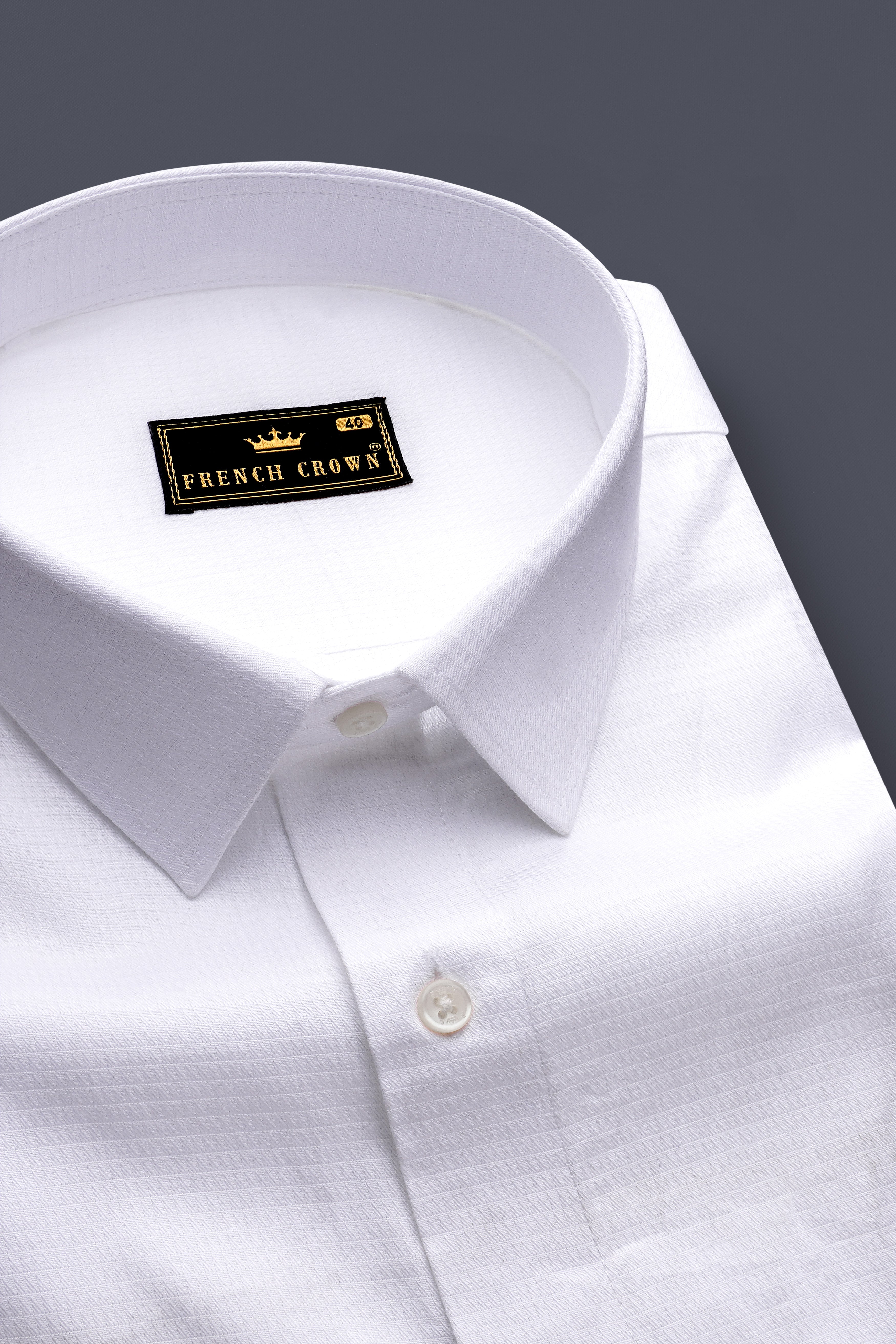 Bright White with Blue Patch Work Dobby Textured Giza Cotton Designer Shirt