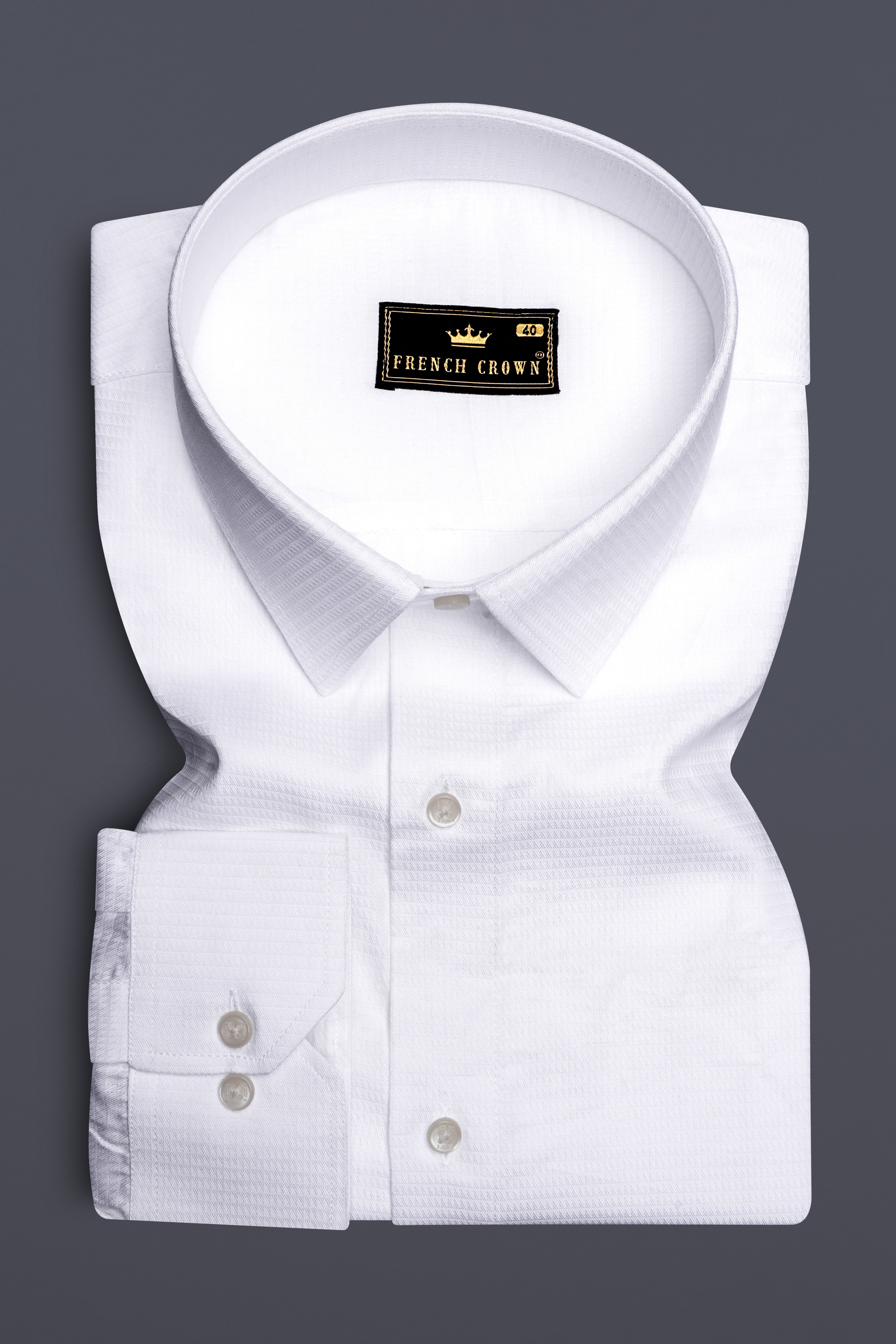 Bright White with Blue Patch Work Dobby Textured Giza Cotton Designer Shirt