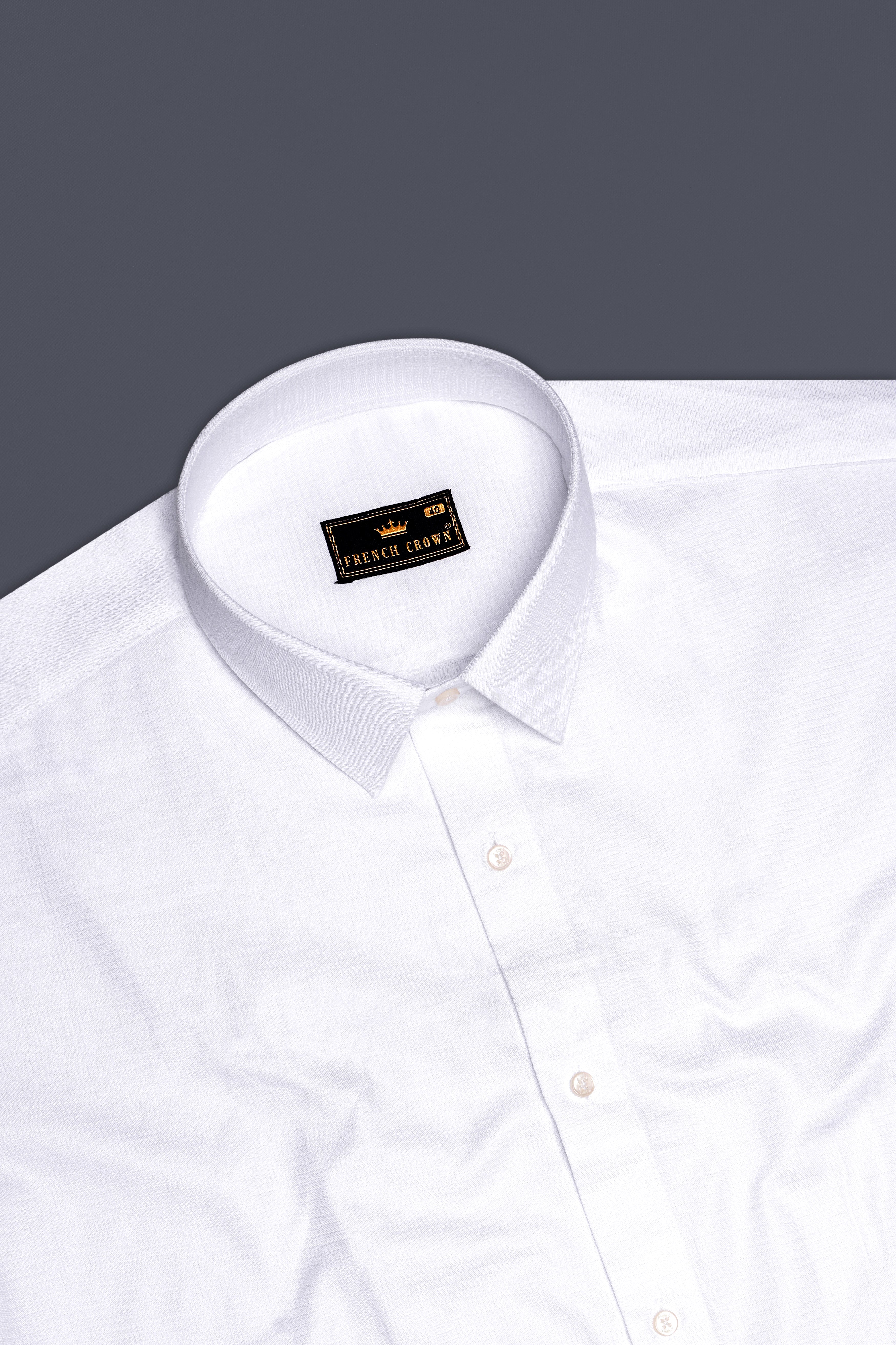 Bright White with Blue Patch Work Dobby Textured Giza Cotton Designer Shirt