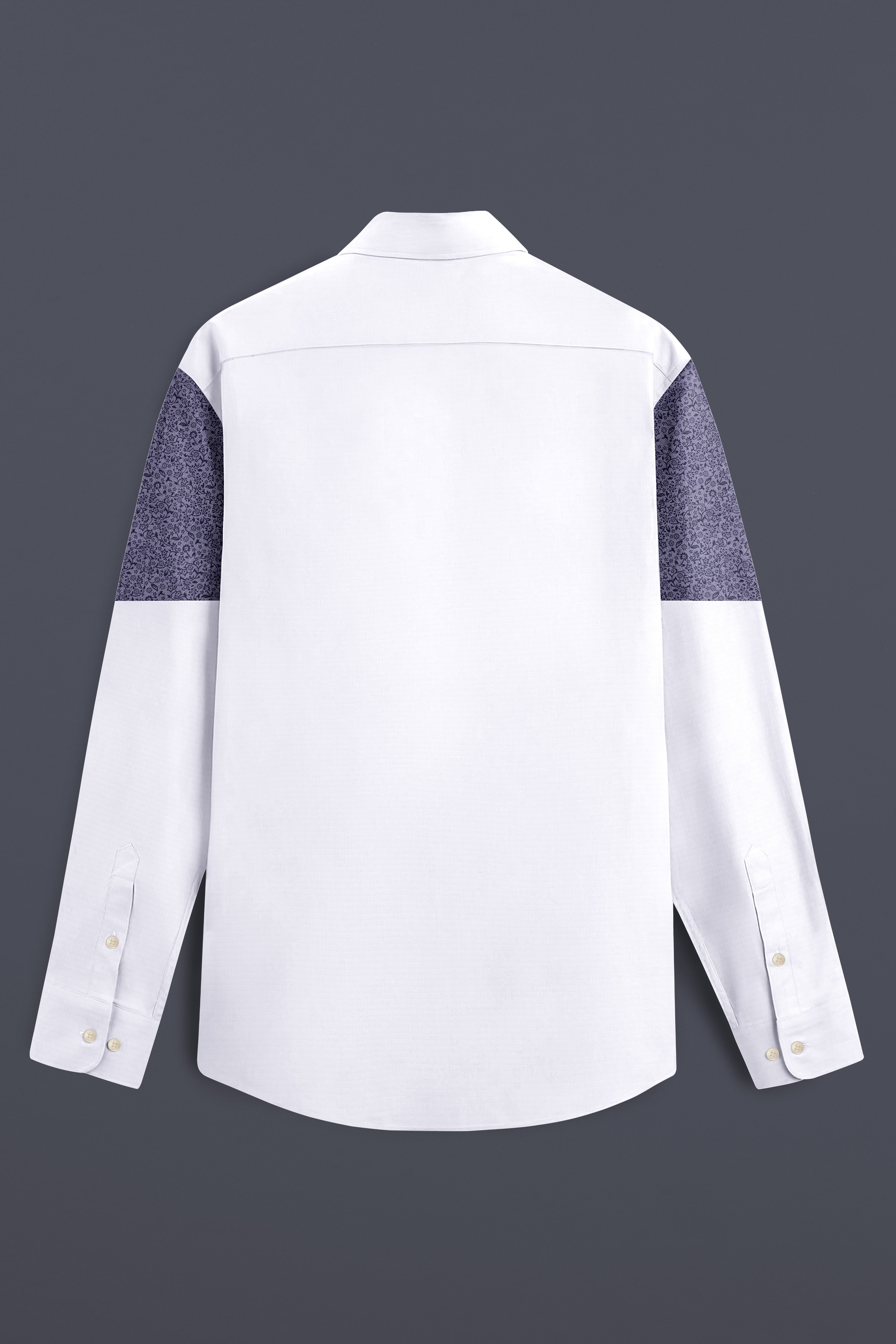 Bright White with Blue Patch Work Dobby Textured Giza Cotton Designer Shirt