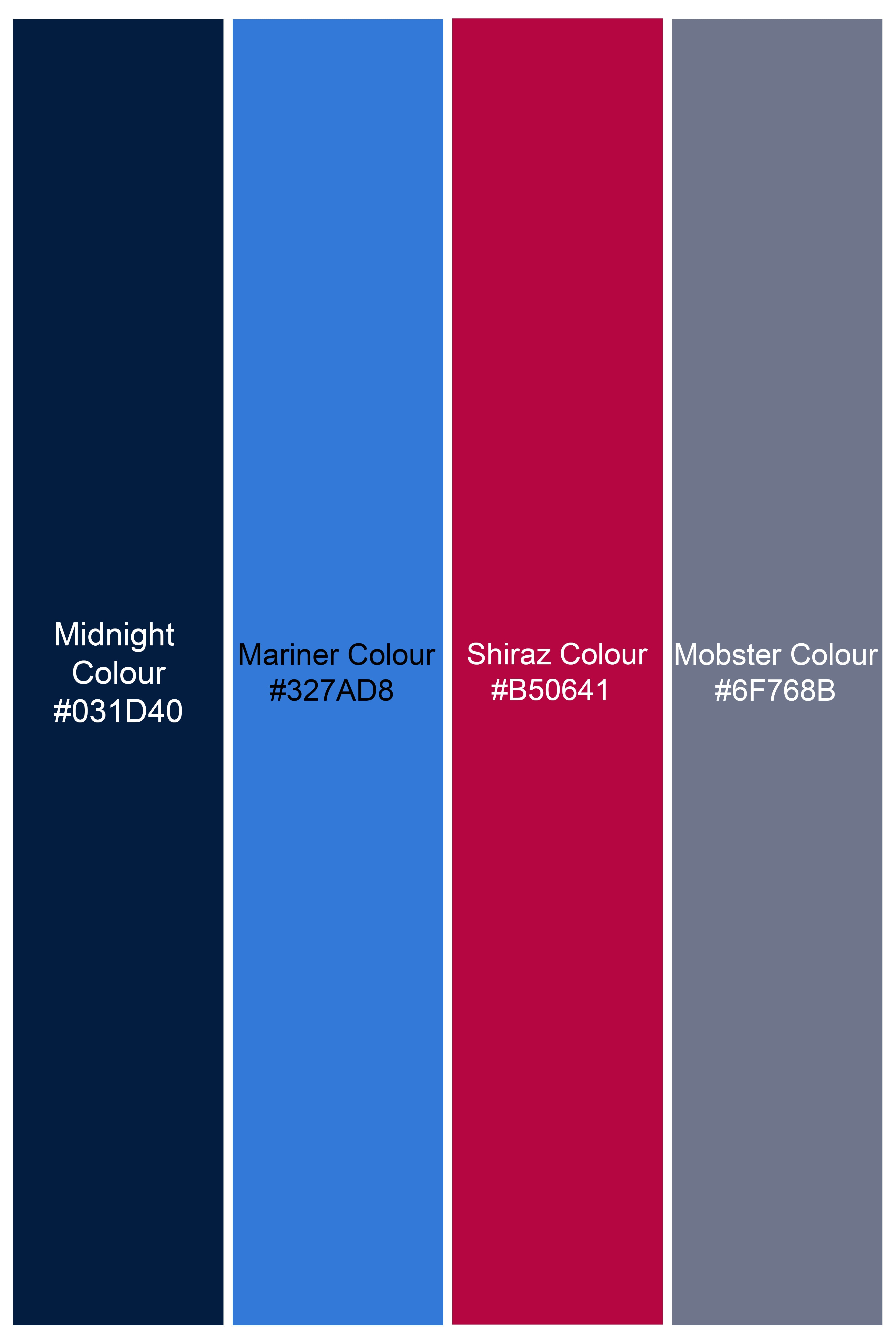 Midnight Blue and Shiraz Red Twill Plaid with Funky Patchwork Premium Cotton Designer Shirt