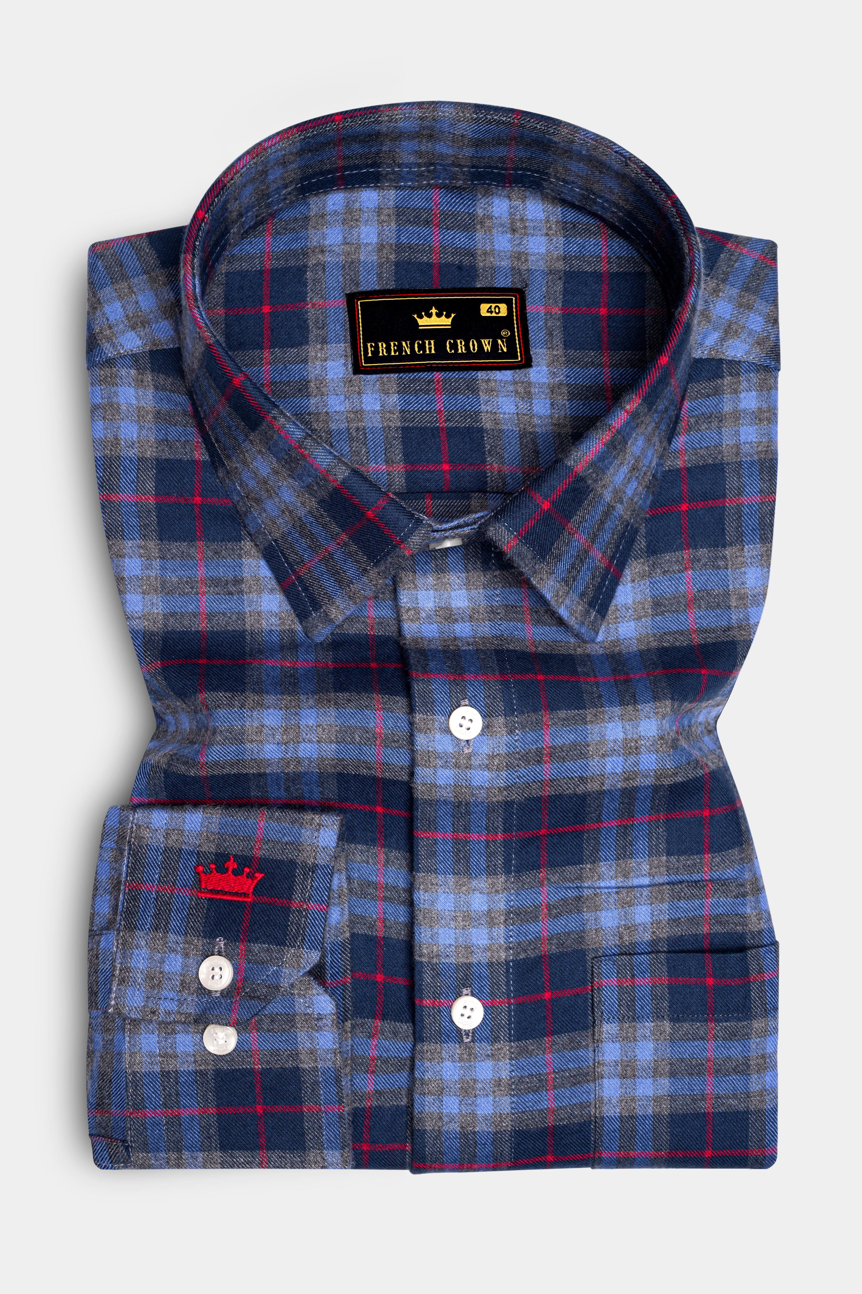 Azure Blue and Regal Blue Plaid Twill Textured Premium Cotton Shirt