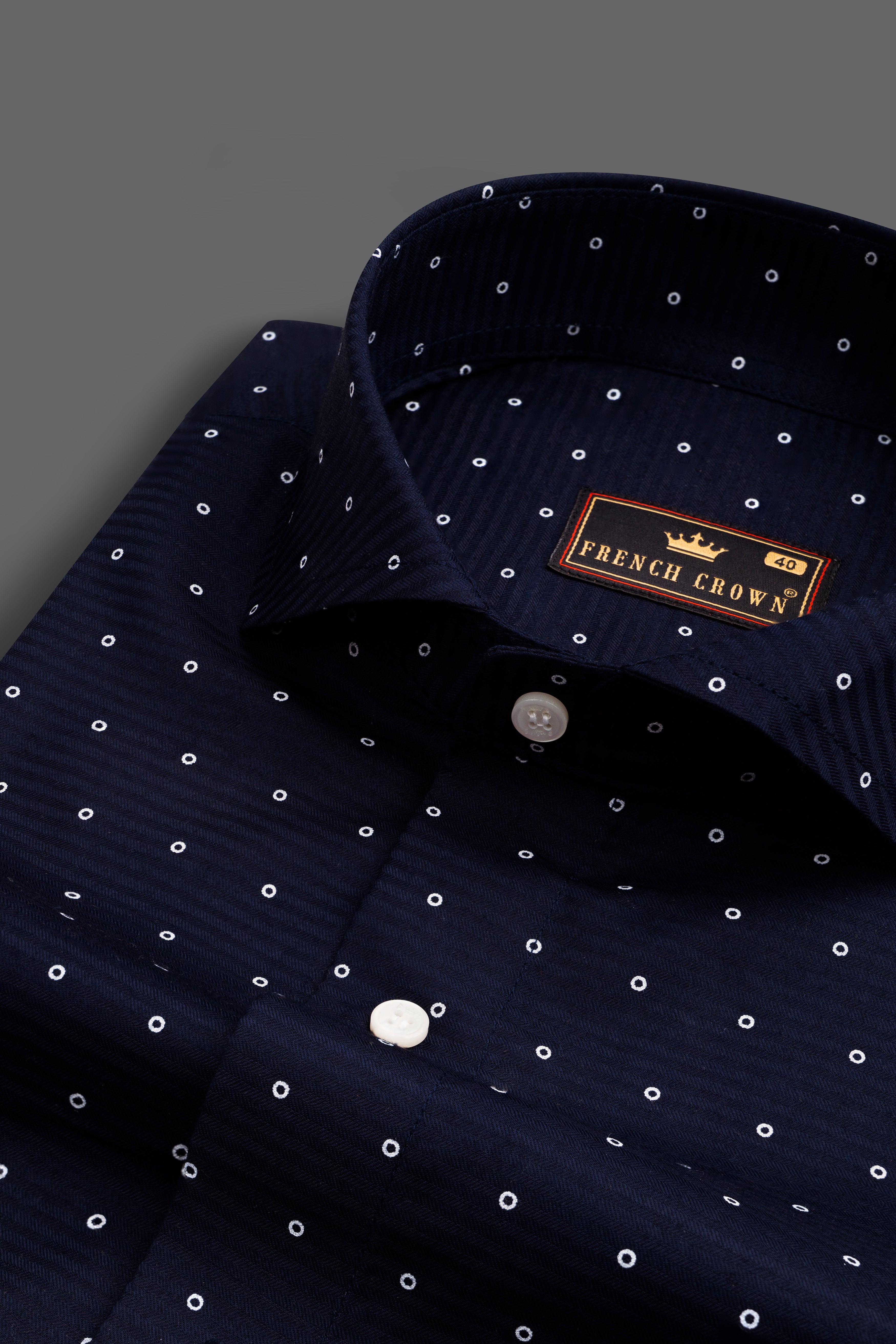 Baltic Blue and White Printed Dobby Textured Premium Giza Cotton Shirt