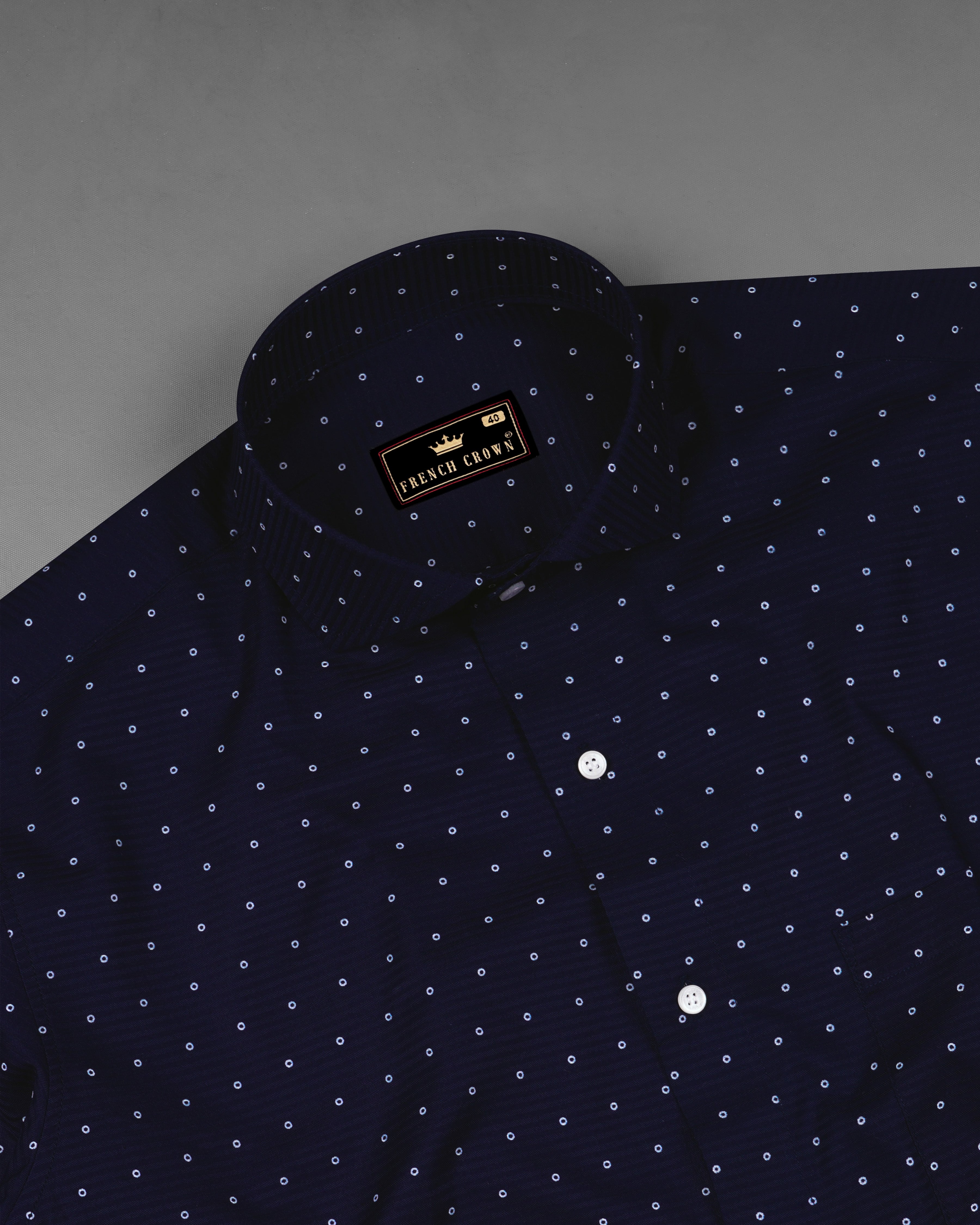 Baltic Blue and White Printed Dobby Textured Premium Giza Cotton Shirt