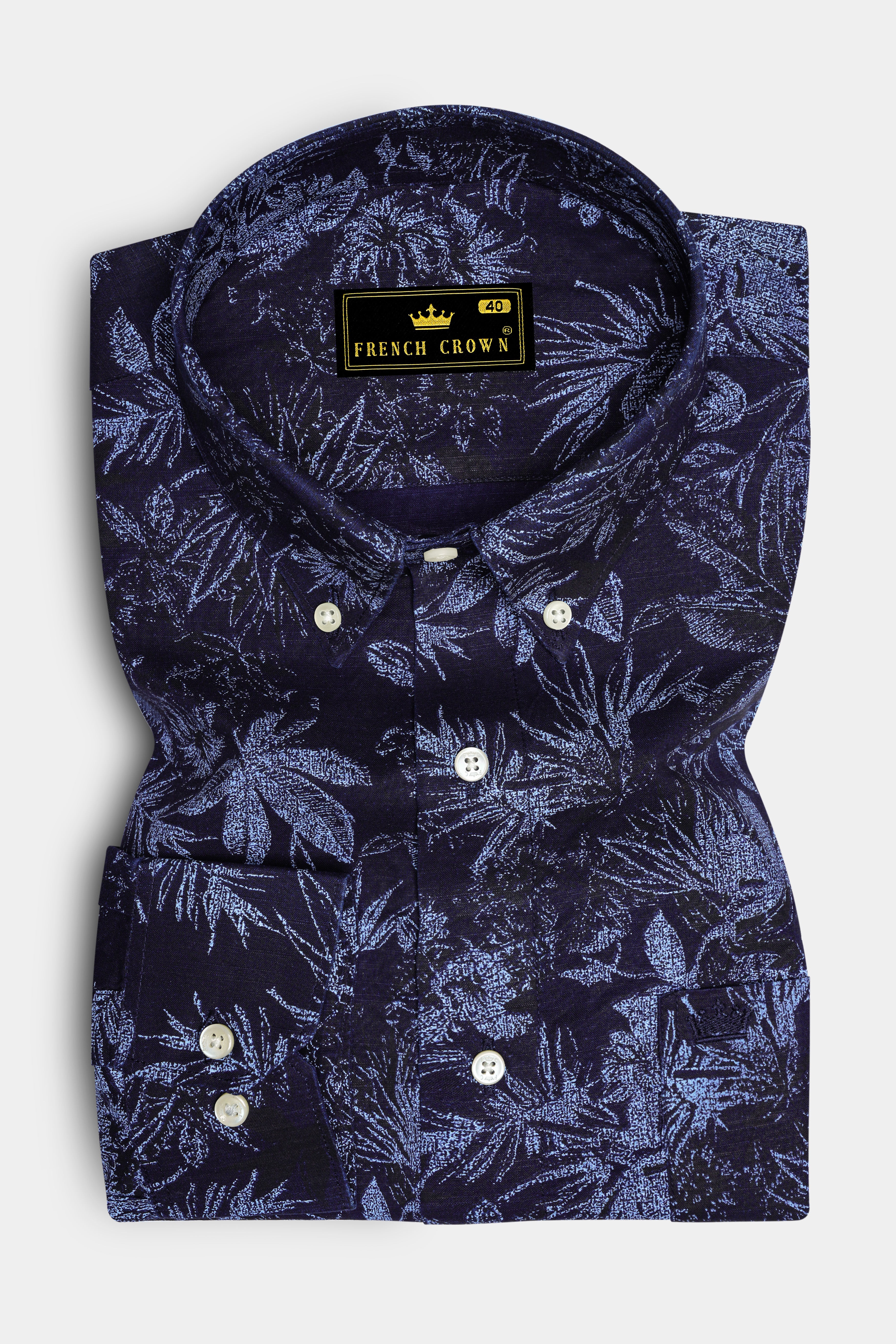 Blackcurrant Blue with Ship Cove Blue Floral Chambray Textured Premium Cotton Shirt
