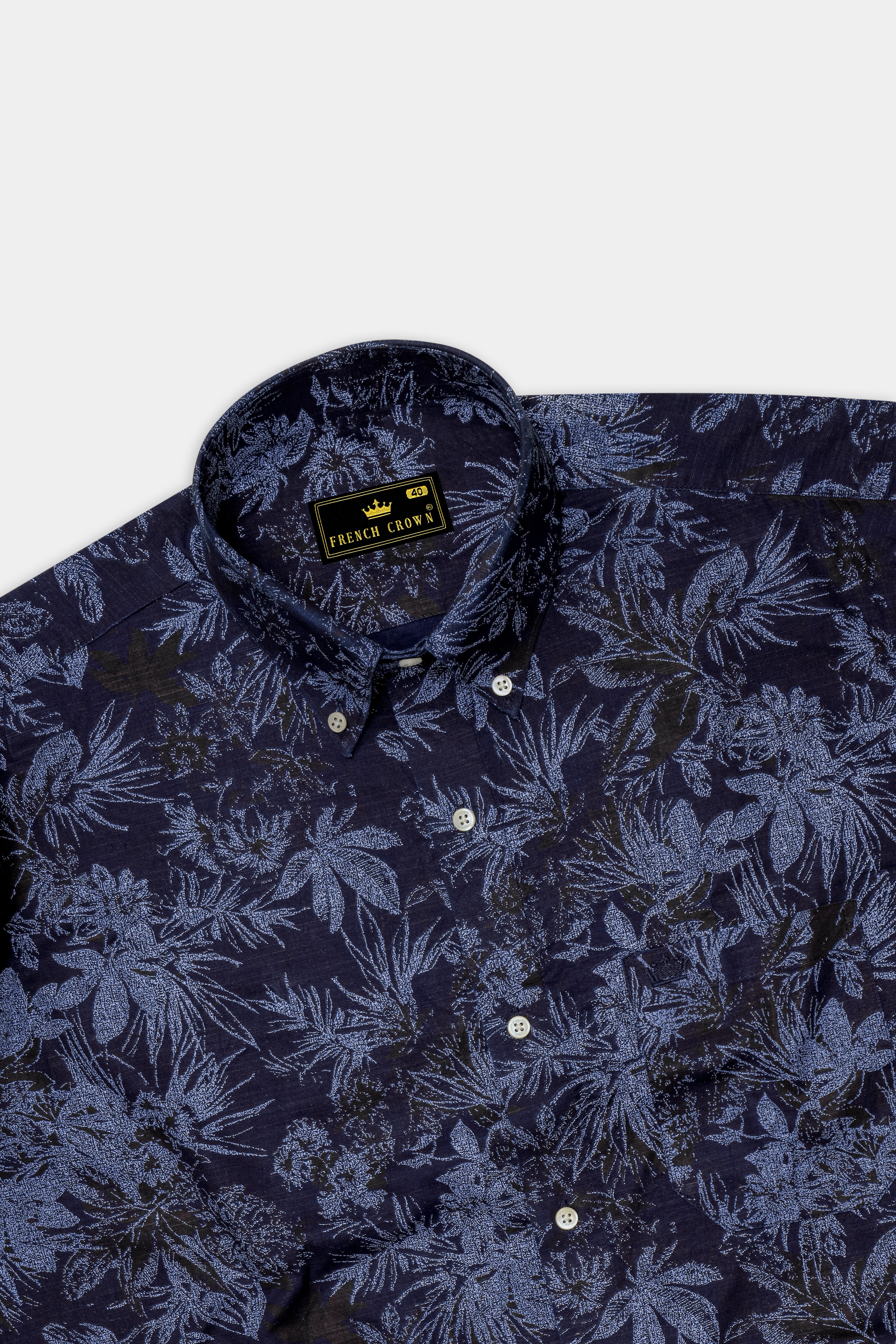 Blackcurrant Blue with Ship Cove Blue Floral Chambray Textured Premium Cotton Shirt