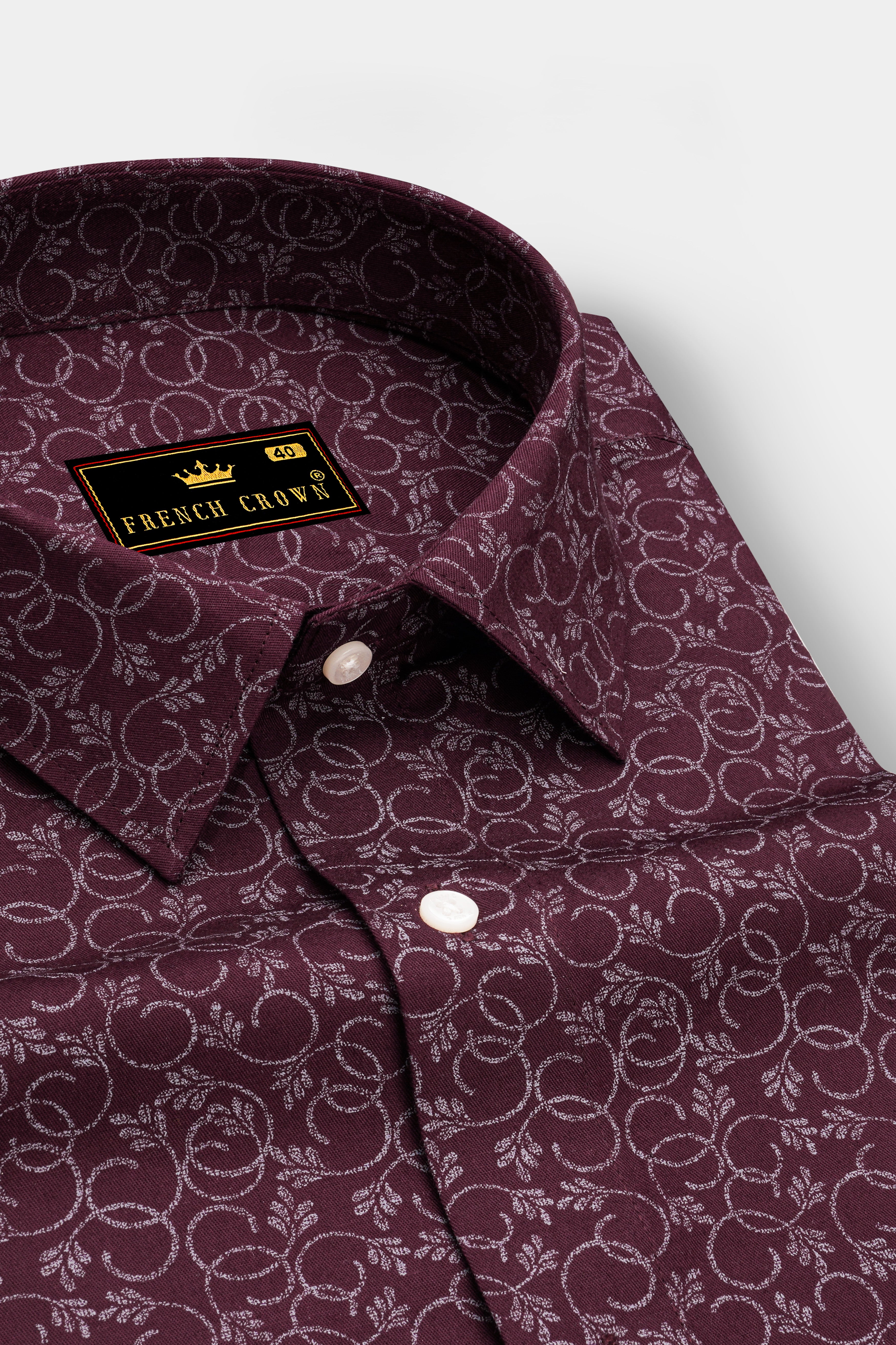 Half Lonestar Maroon and Half Ebony Clay Blue Ditsy Printed Twill Premium Cotton Designer Shirt