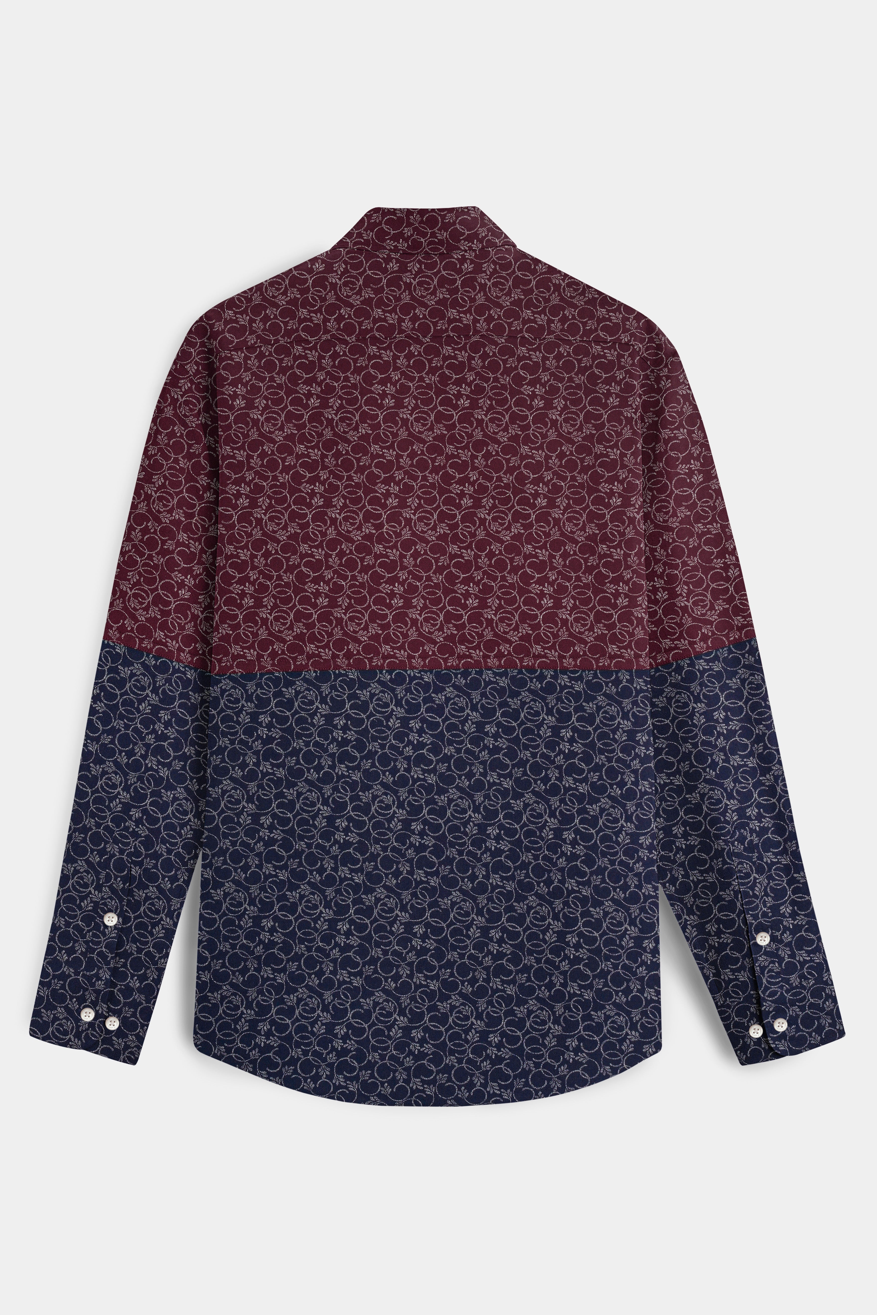 Half Lonestar Maroon and Half Ebony Clay Blue Ditsy Printed Twill Premium Cotton Designer Shirt