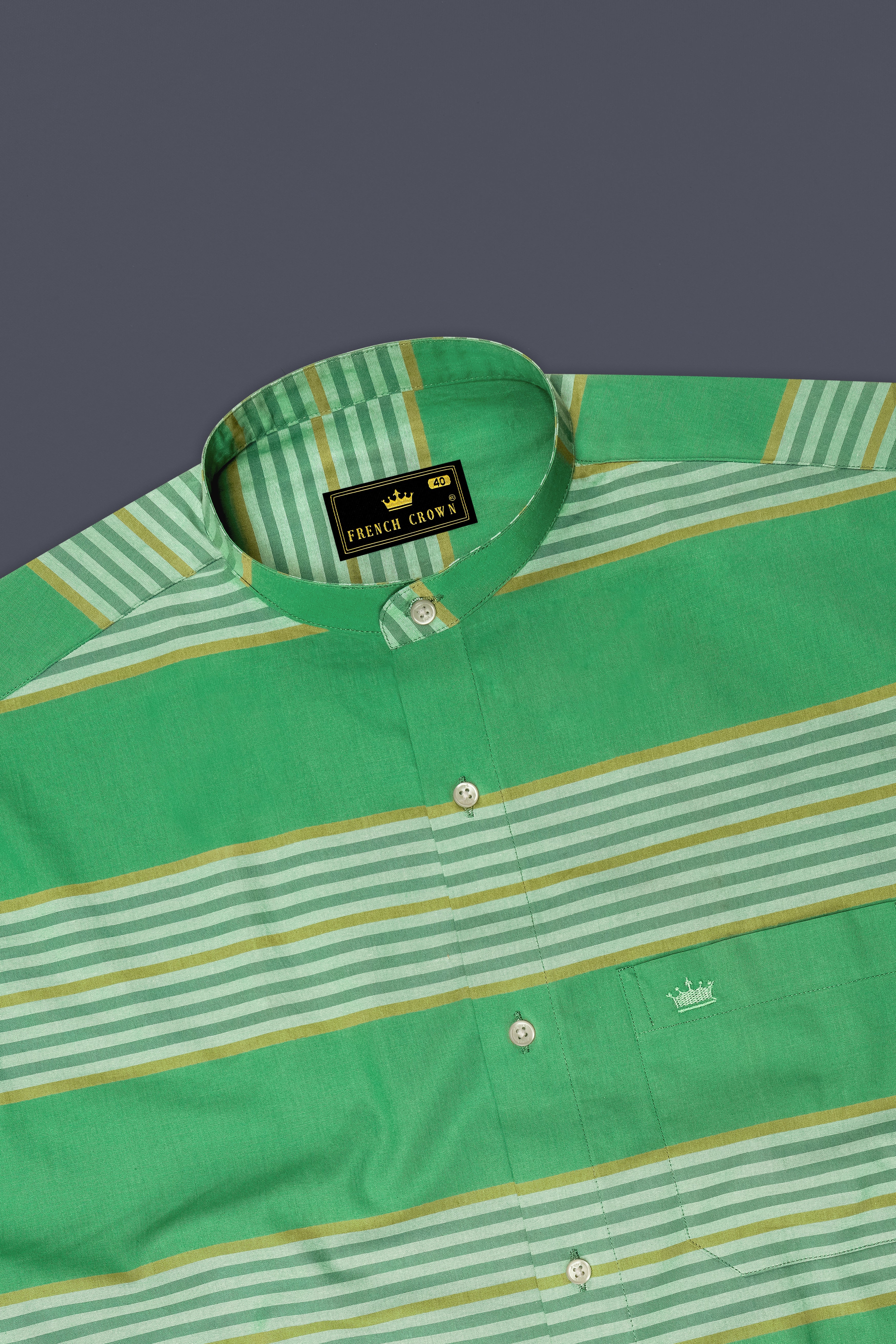 Lichen Green with Laser Yellow Striped Premium Cotton Shirt