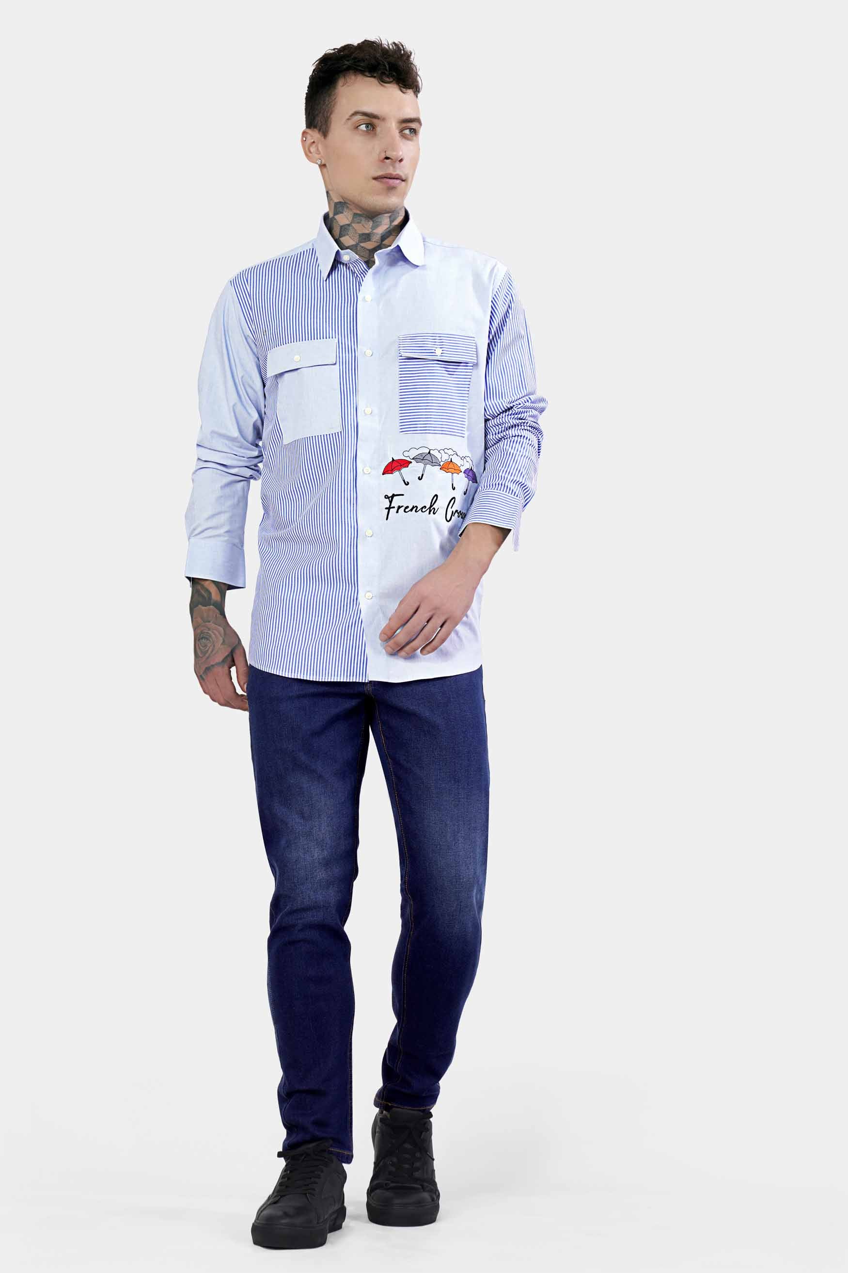 Hawkes Gray and Perano Blue Striped with Brand Name Embroidered Premium Cotton Designer Shirt 8267-P147-E276-38, 8267-P147-E276-H-38, 8267-P147-E276-39, 8267-P147-E276-H-39, 8267-P147-E276-40, 8267-P147-E276-H-40, 8267-P147-E276-42, 8267-P147-E276-H-42, 8267-P147-E276-44, 8267-P147-E276-H-44, 8267-P147-E276-46, 8267-P147-E276-H-46, 8267-P147-E276-48, 8267-P147-E276-H-48, 8267-P147-E276-50, 8267-P147-E276-H-50, 8267-P147-E276-52, 8267-P147-E276-H-52