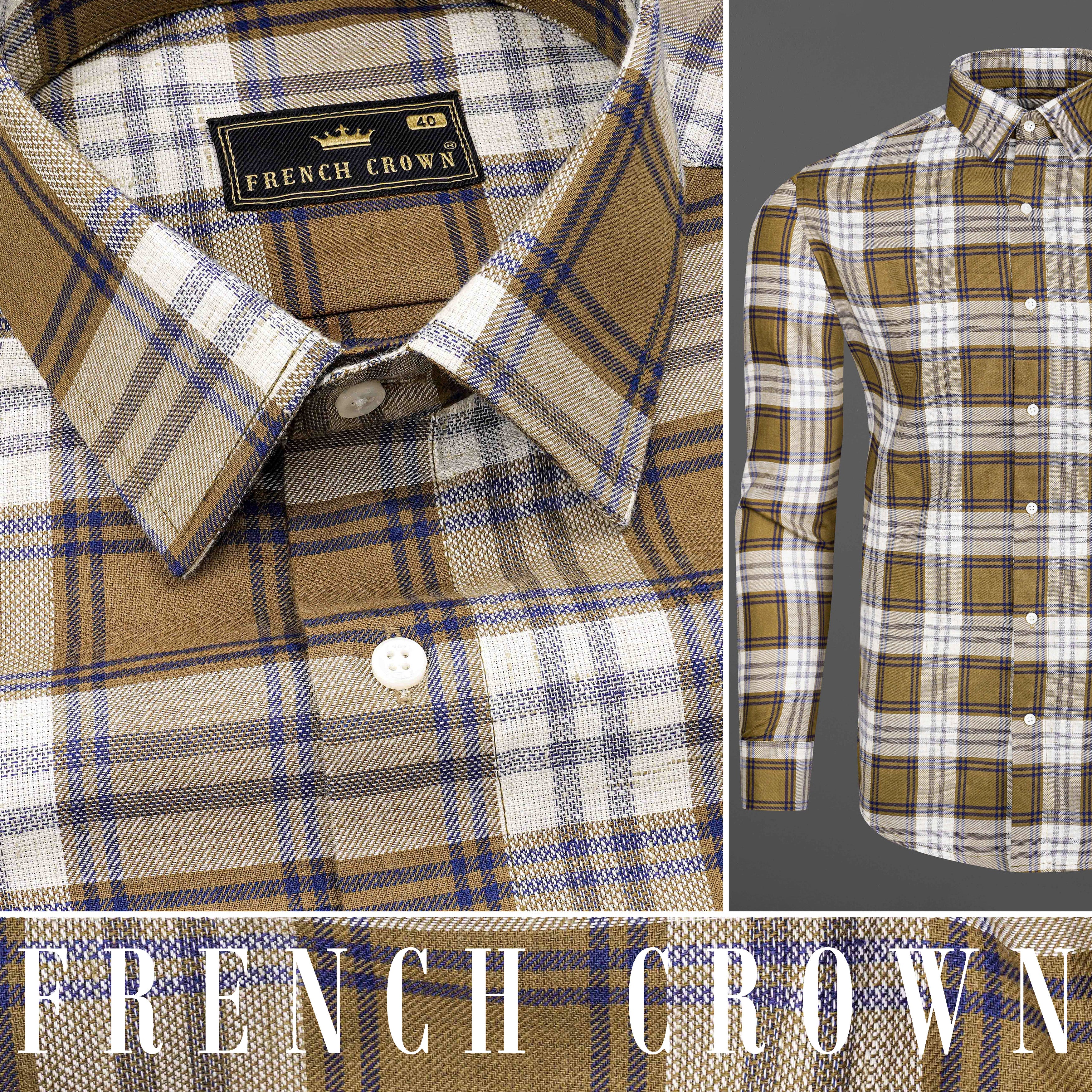 Old Copper Brown with Bunting Blue Twill Plaid Premium Cotton Shirt