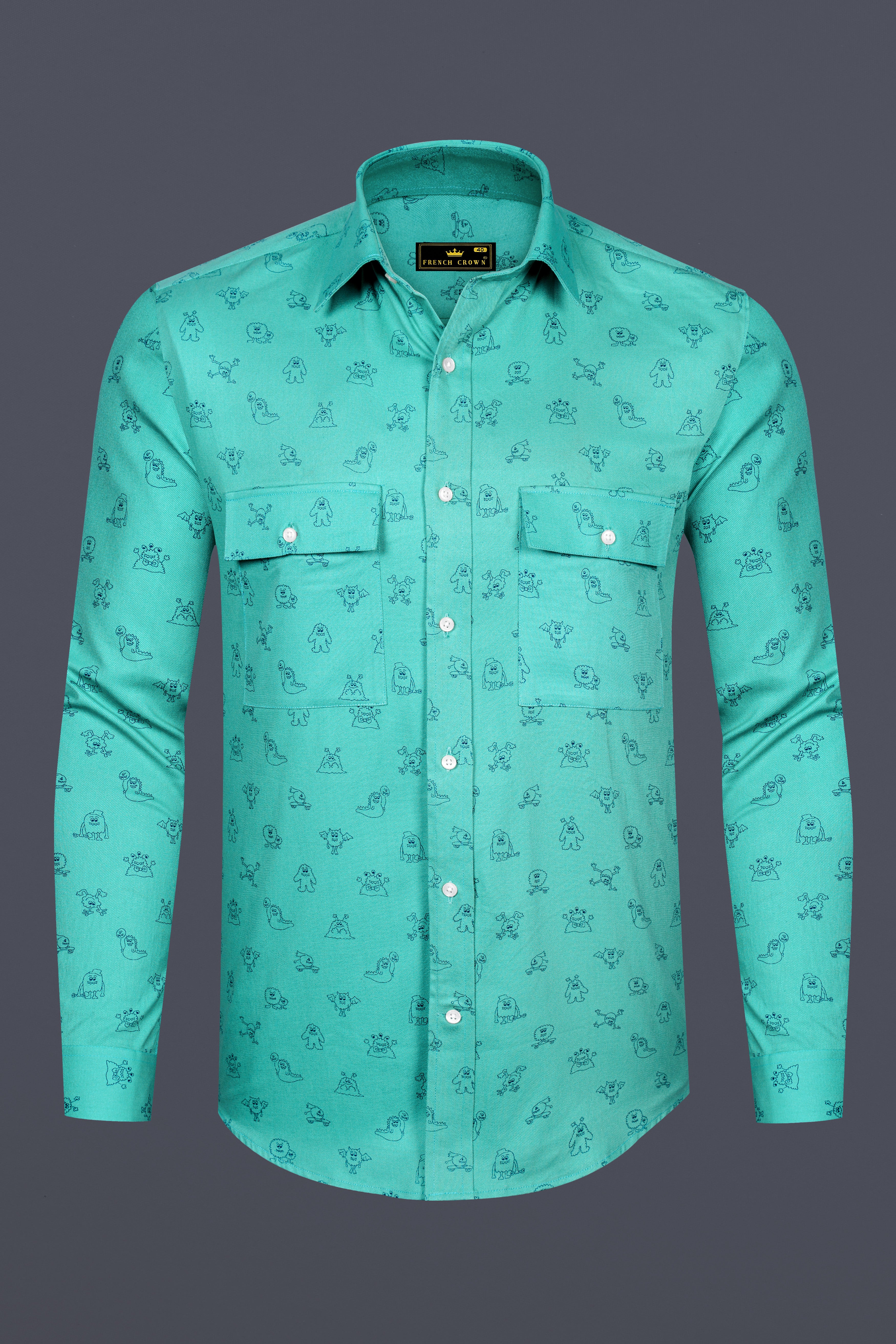Jellyfish Green with Alien Printed Royal Oxford Designer Shirt