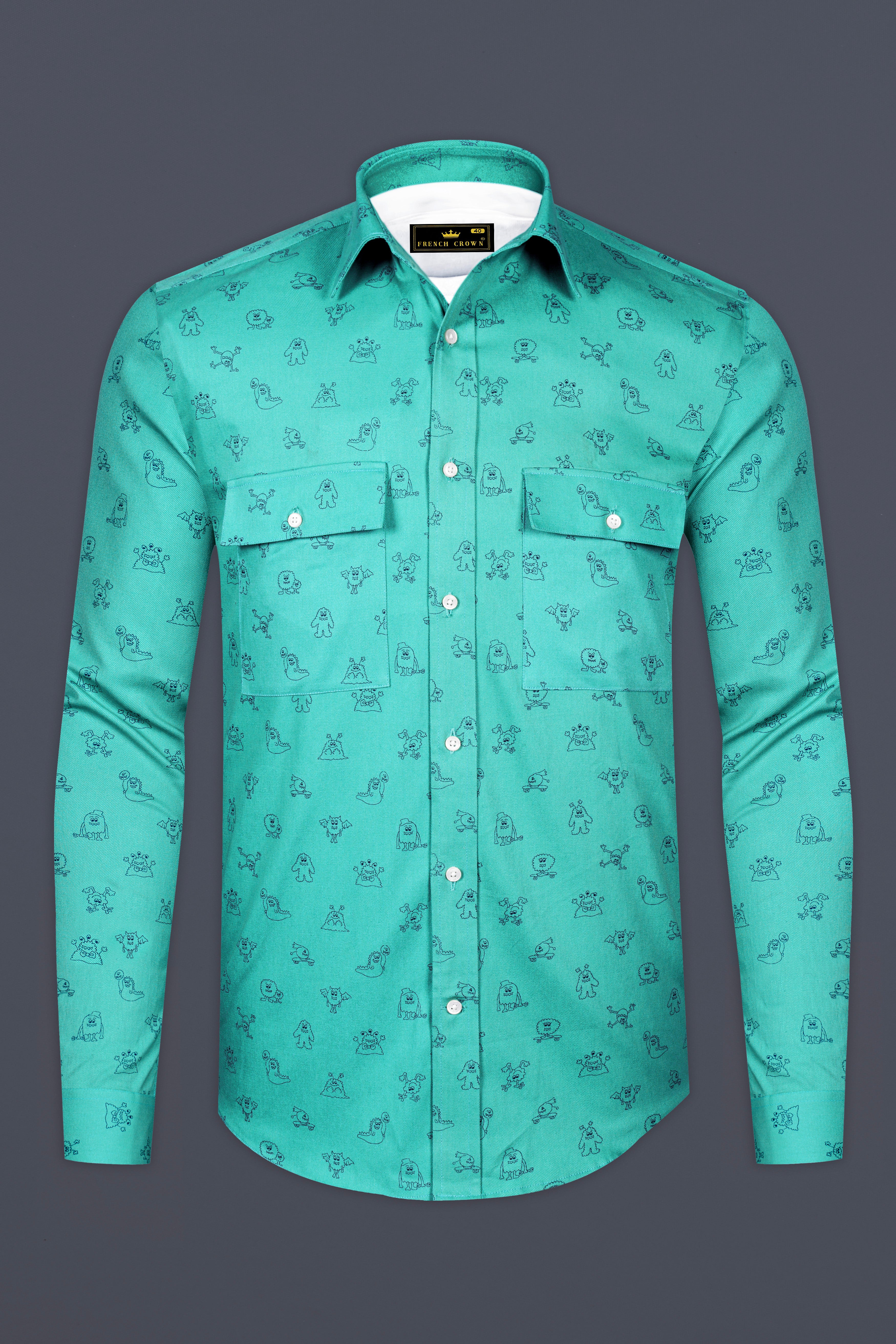 Jellyfish Green with Alien Printed Royal Oxford Designer Shirt