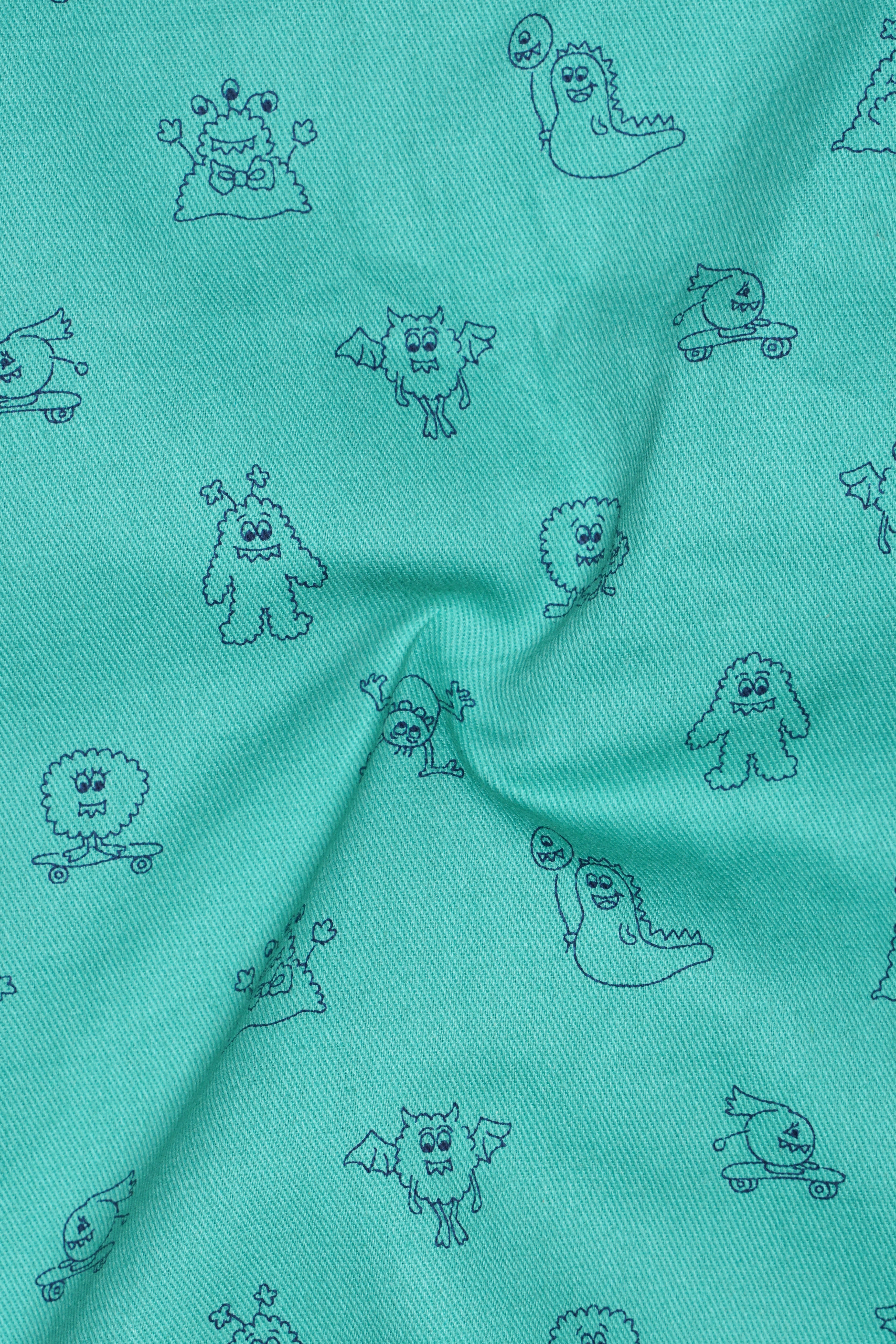 Jellyfish Green with Alien Printed Royal Oxford Designer Shirt