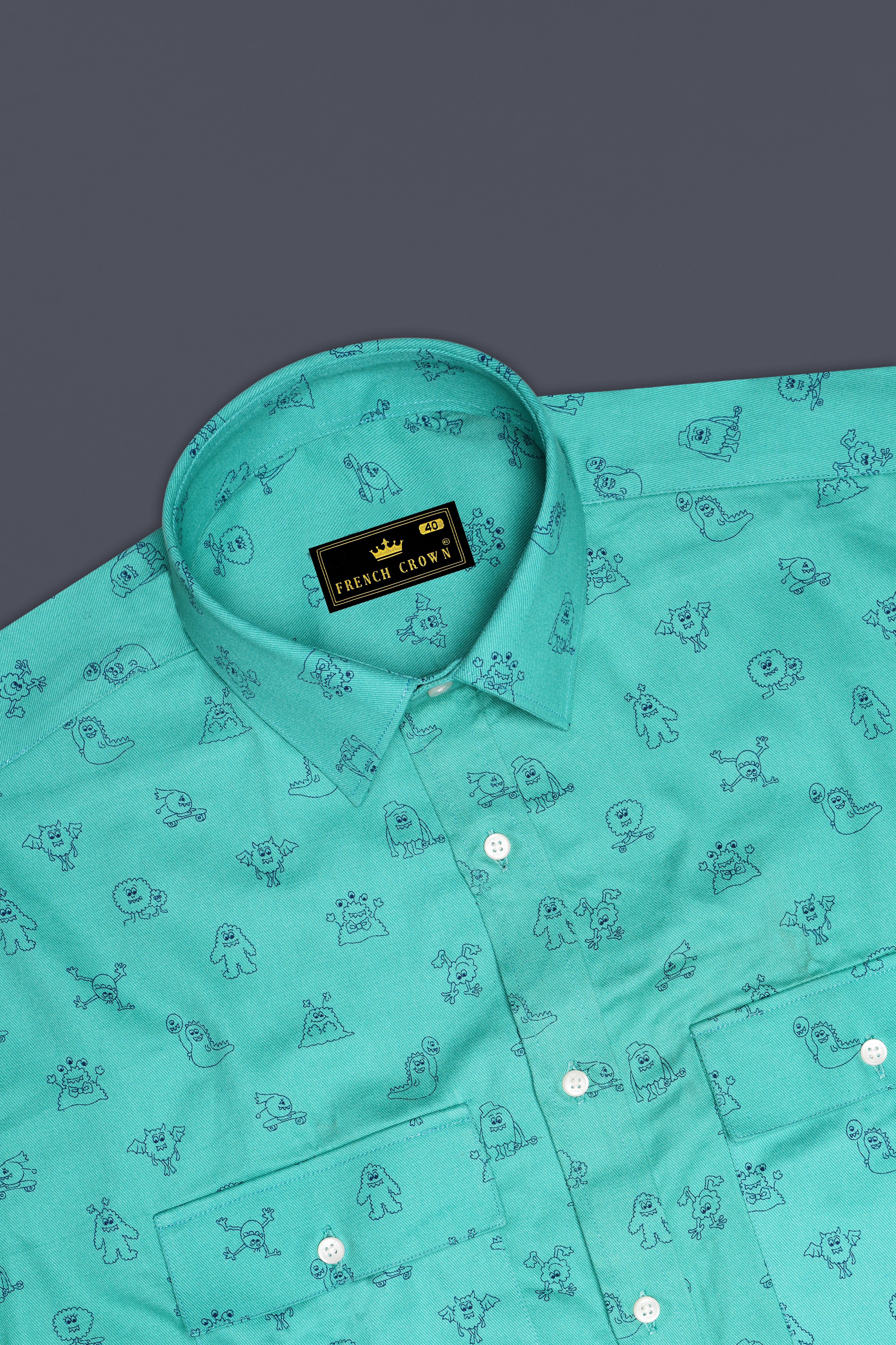 Jellyfish Green with Alien Printed Royal Oxford Designer Shirt