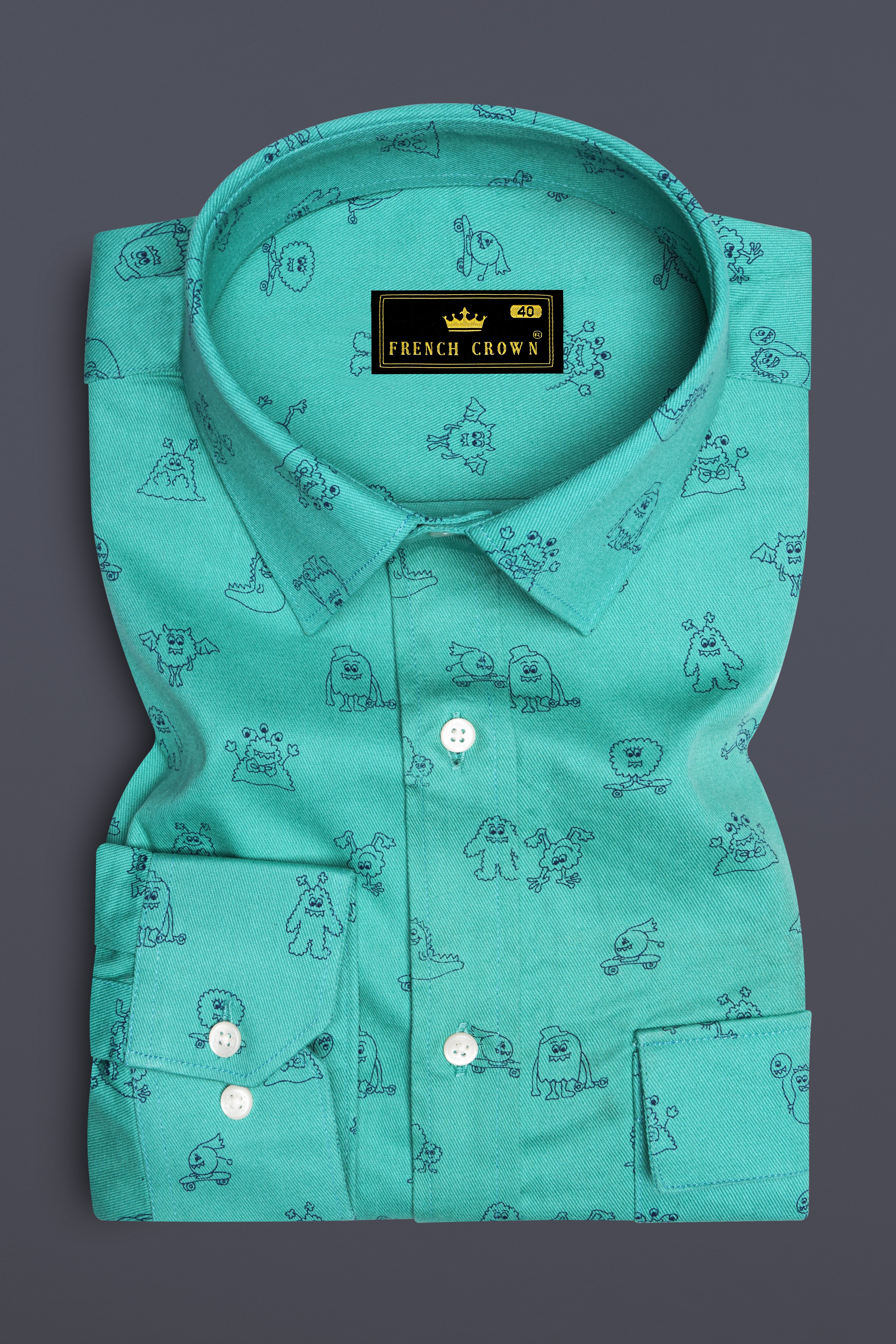 Jellyfish Green with Alien Printed Royal Oxford Designer Shirt