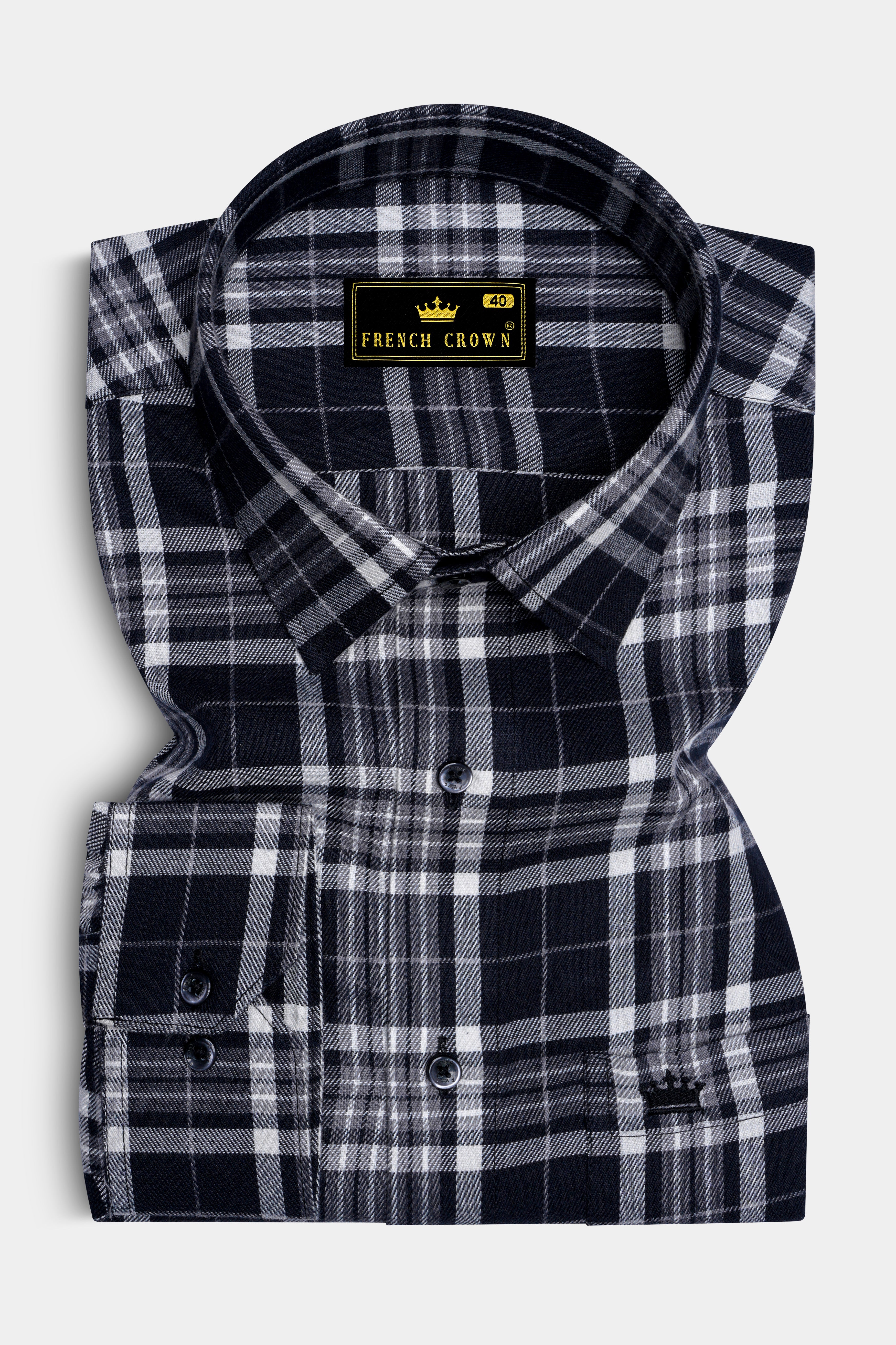 Jade Black and White Twill Plaid Premium Cotton Shirt