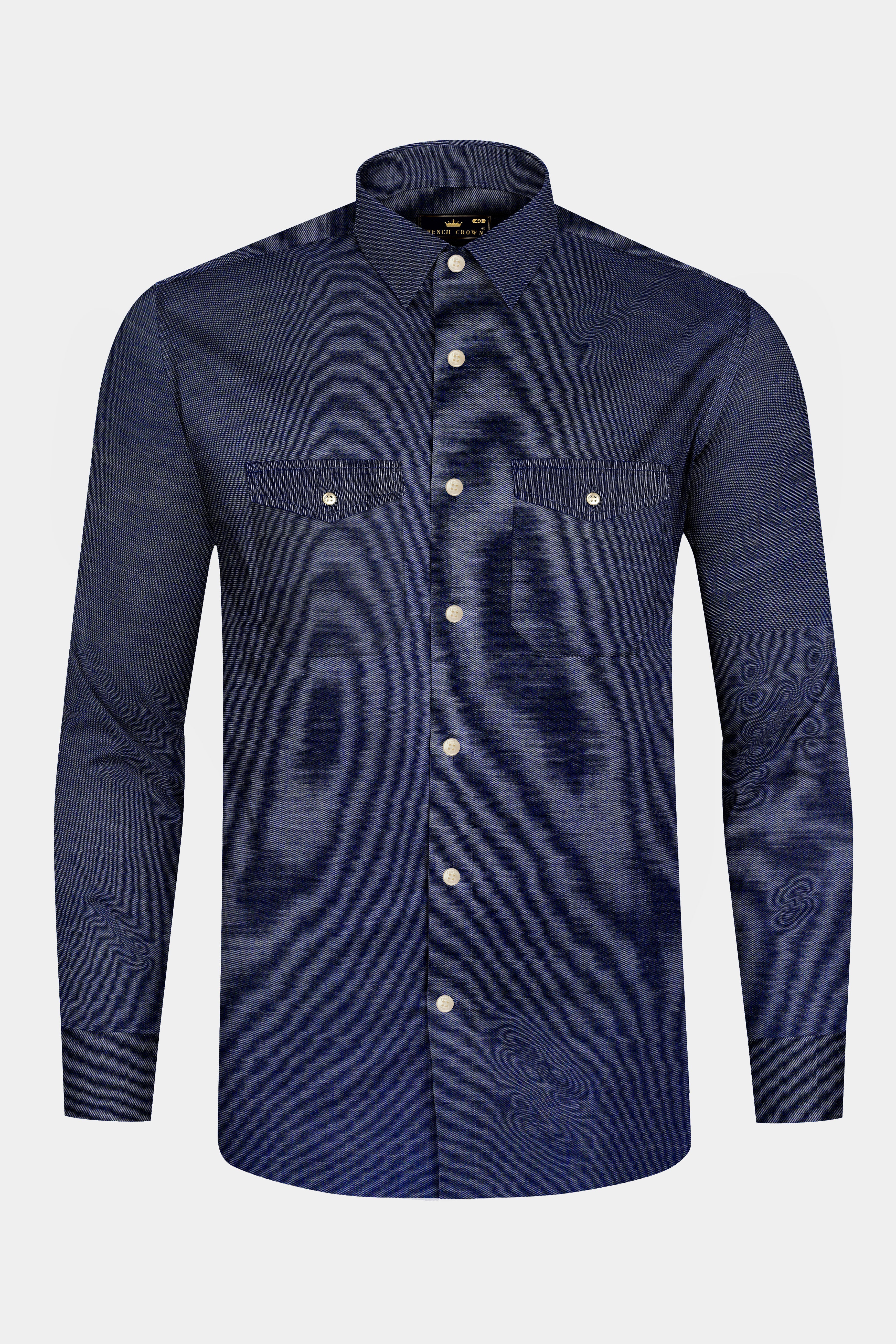 Comet Gray Chambray Textured Premium Cotton Designer Shirt